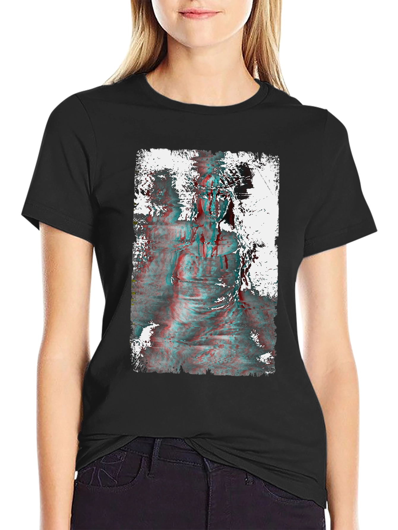 Distorted Statue Graphic Print Black T-Shirt