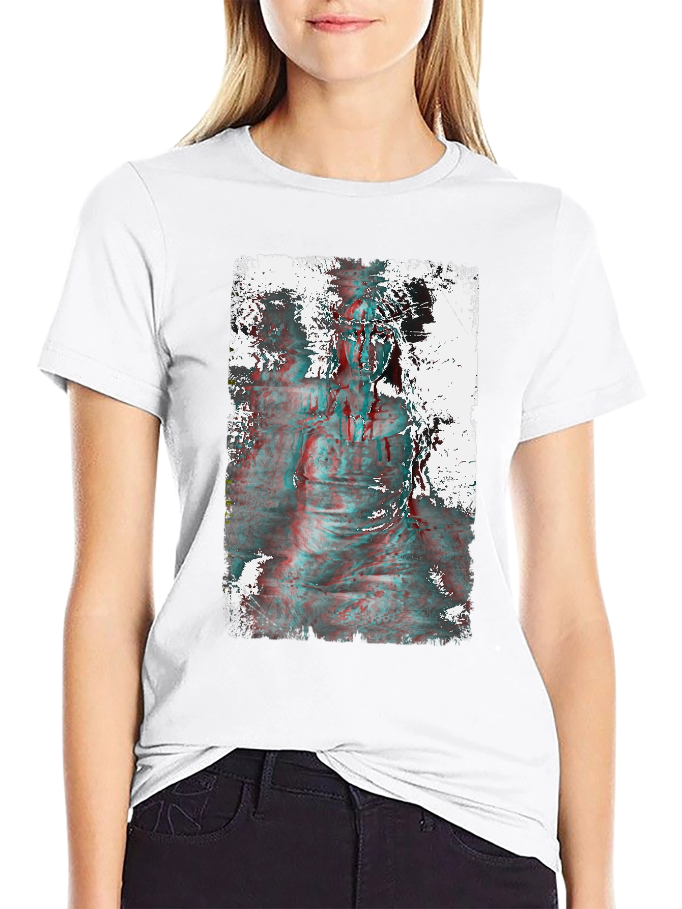 Distorted Statue Graphic Print Black T-Shirt