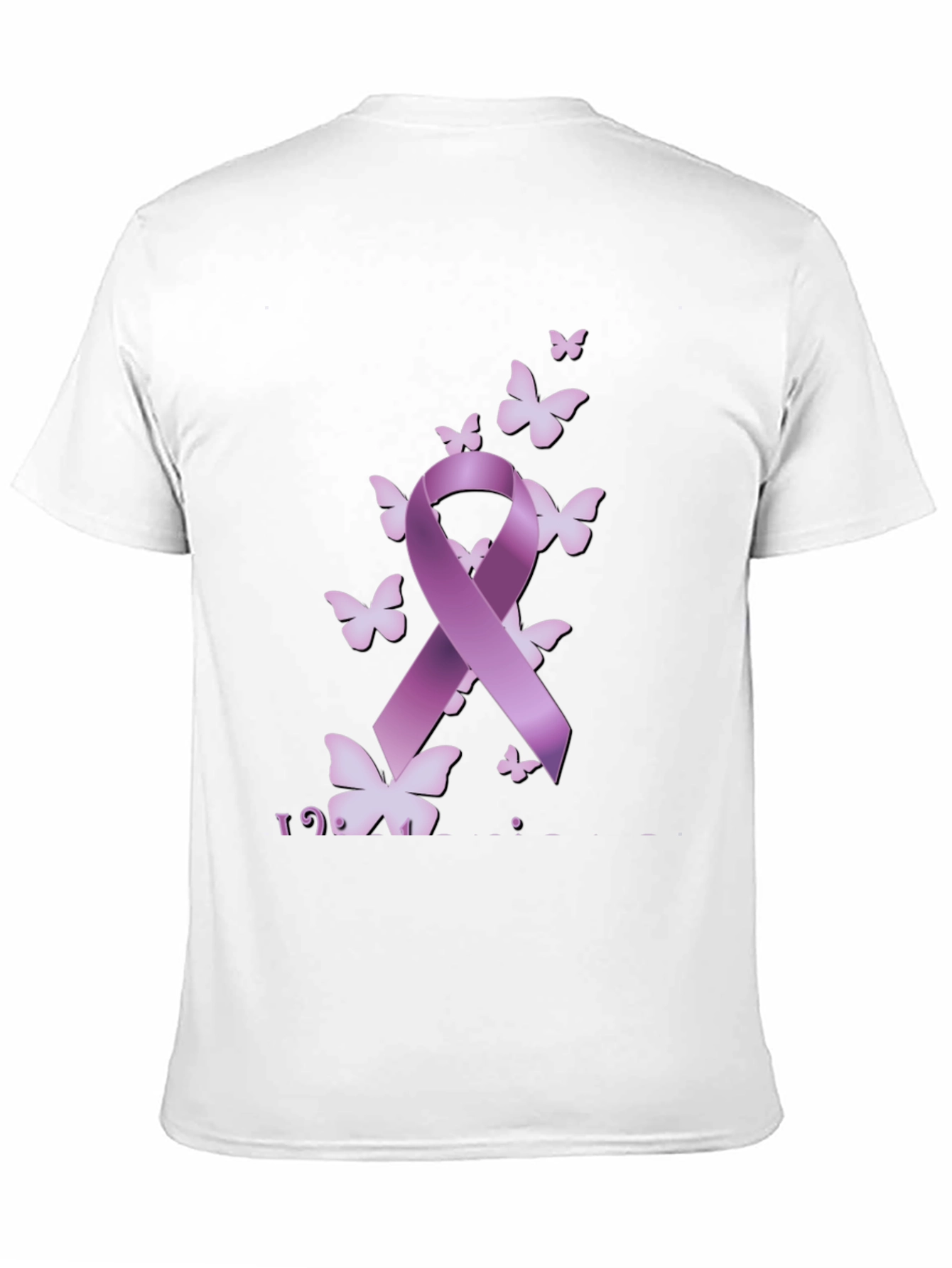 Purple Ribbon Butterfly Black T-Shirt