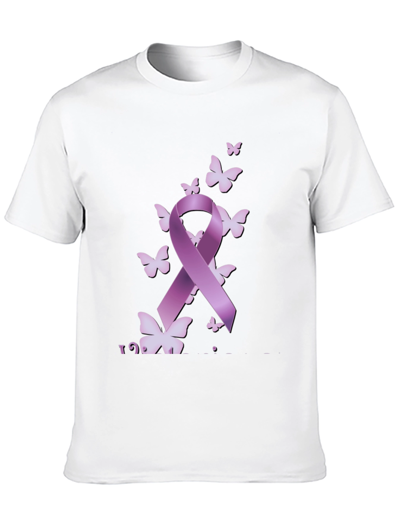 Purple Ribbon Butterfly Black T-Shirt