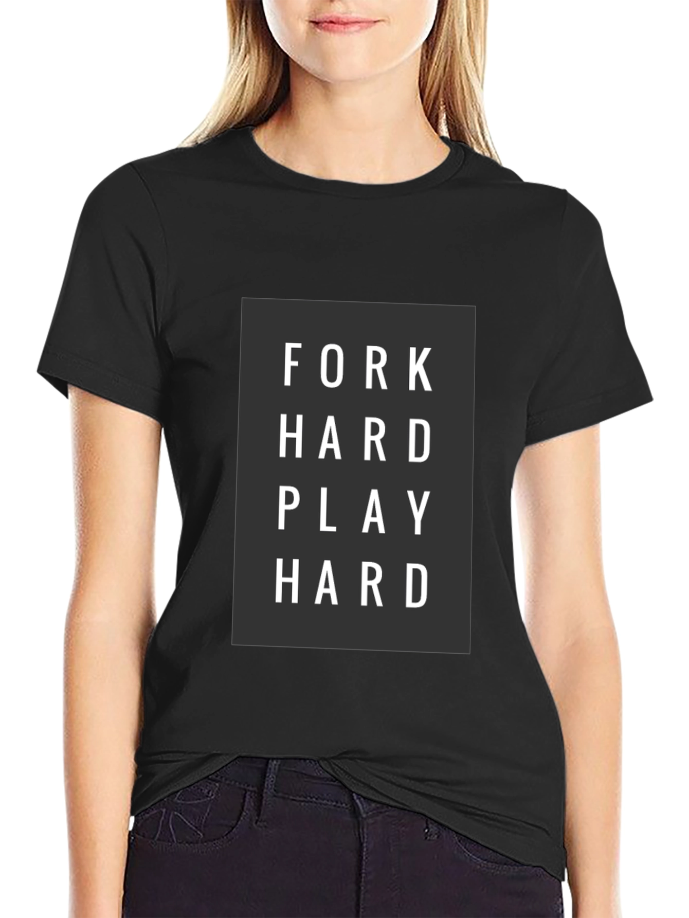 Fork Hard Play Hard Mens Black Graphic Tee
