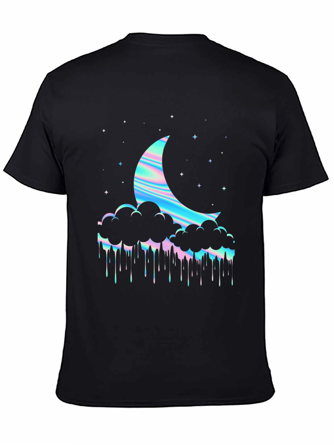 Holographic Moon & Cloud Graphic Tee - Black