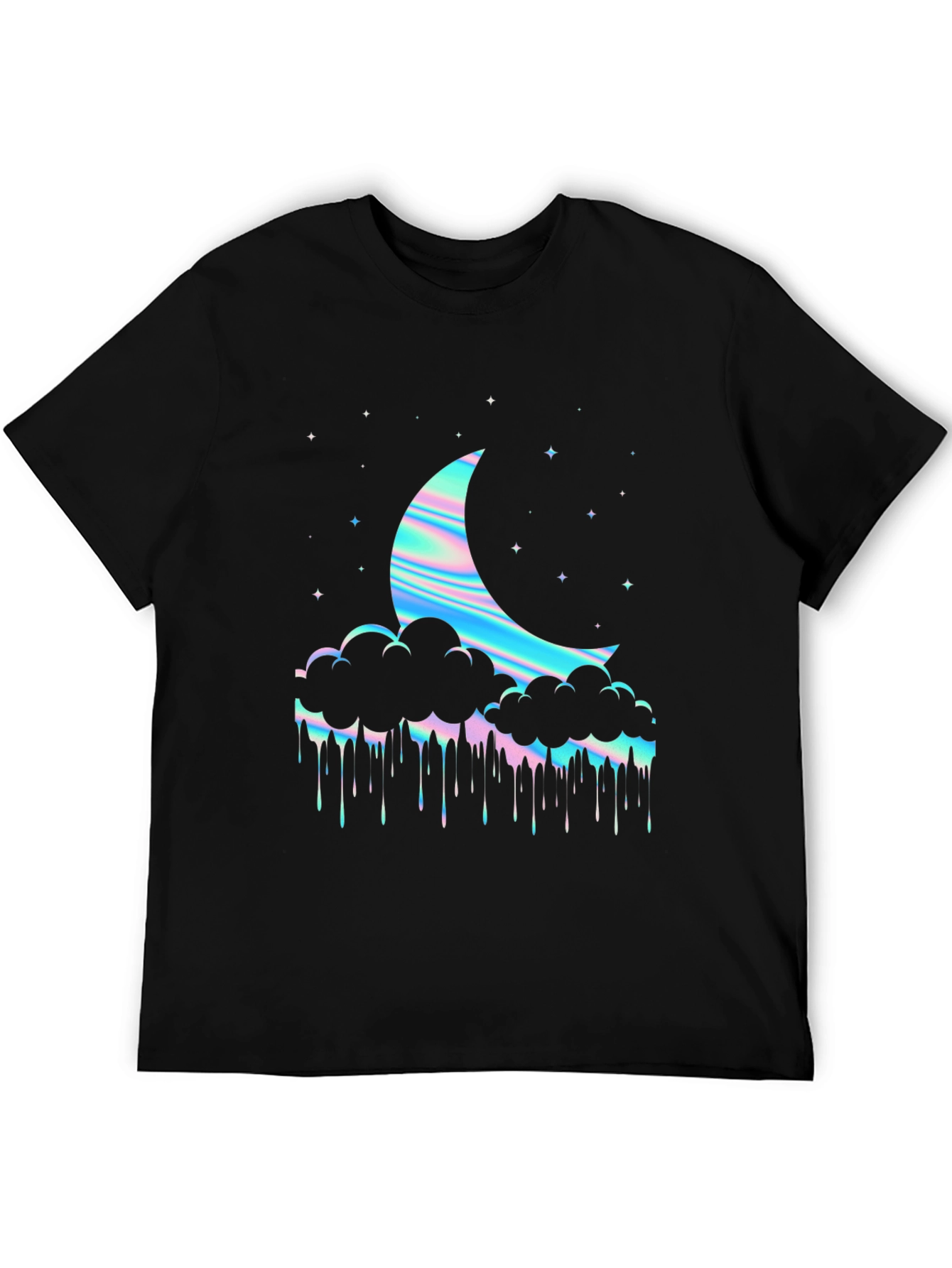 Holographic Moon & Cloud Graphic Tee - Black