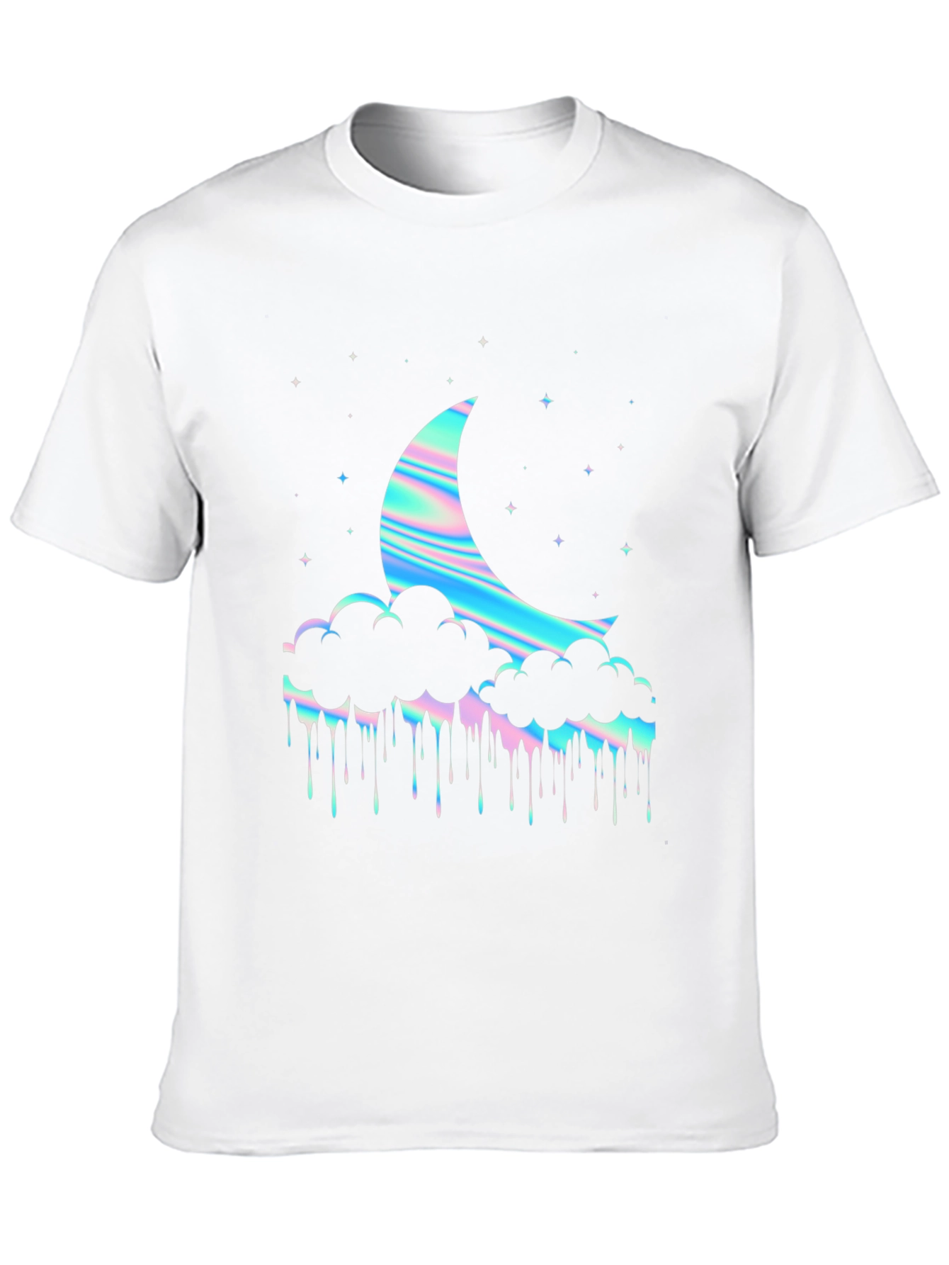 Holographic Moon & Cloud Graphic Tee - Black
