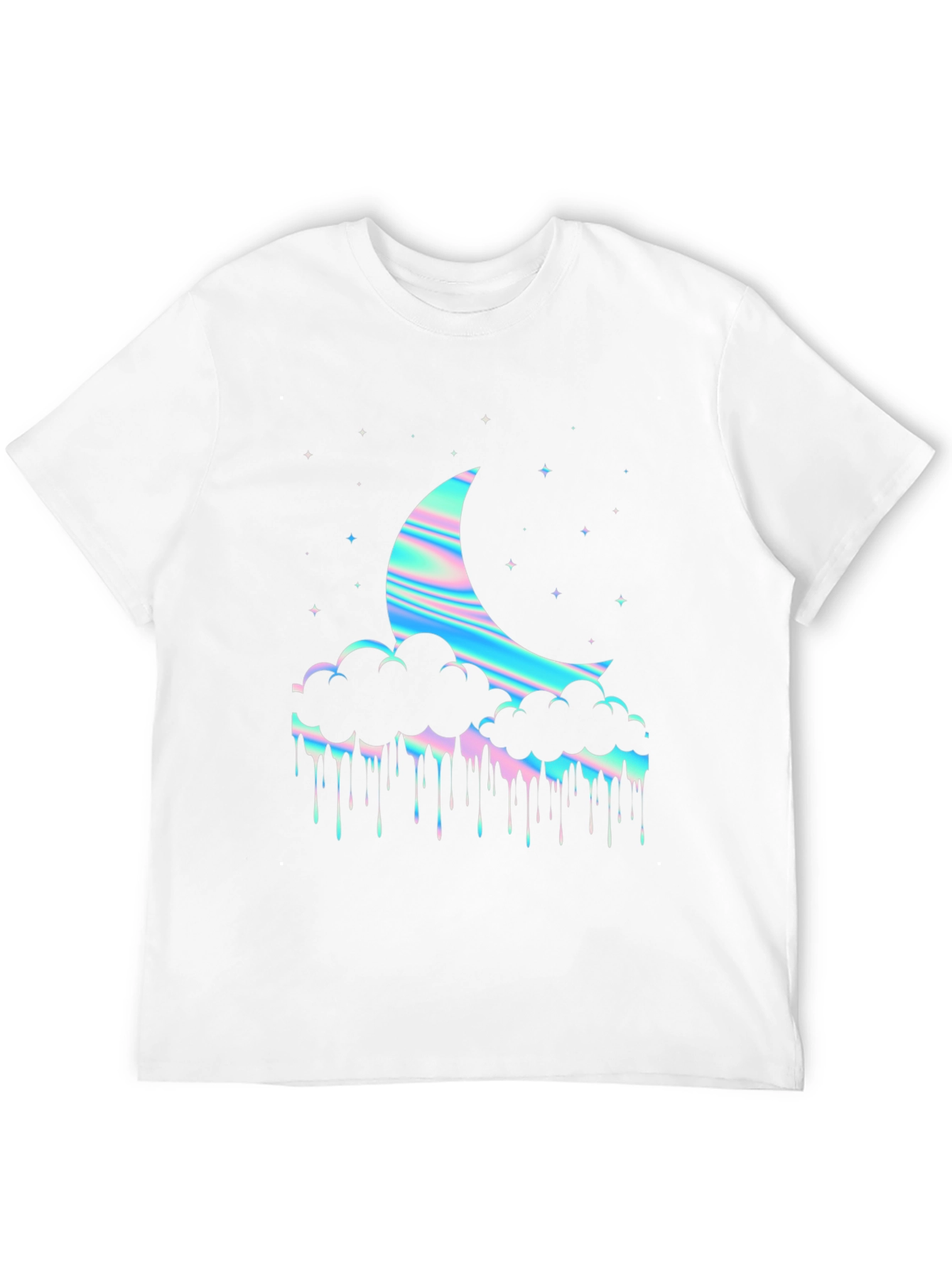 Holographic Moon & Cloud Graphic Tee - Black
