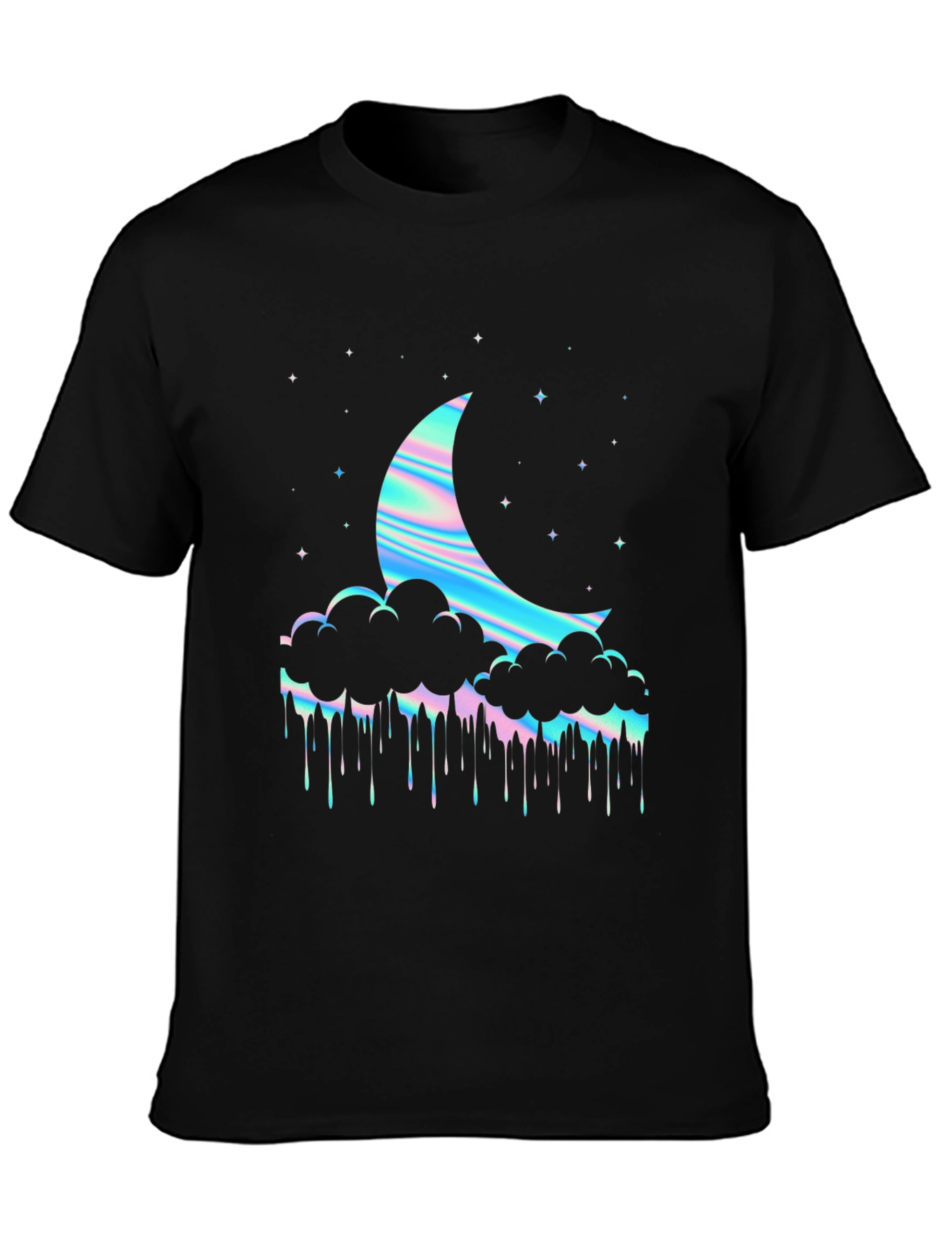 Holographic Moon & Cloud Graphic Tee - Black