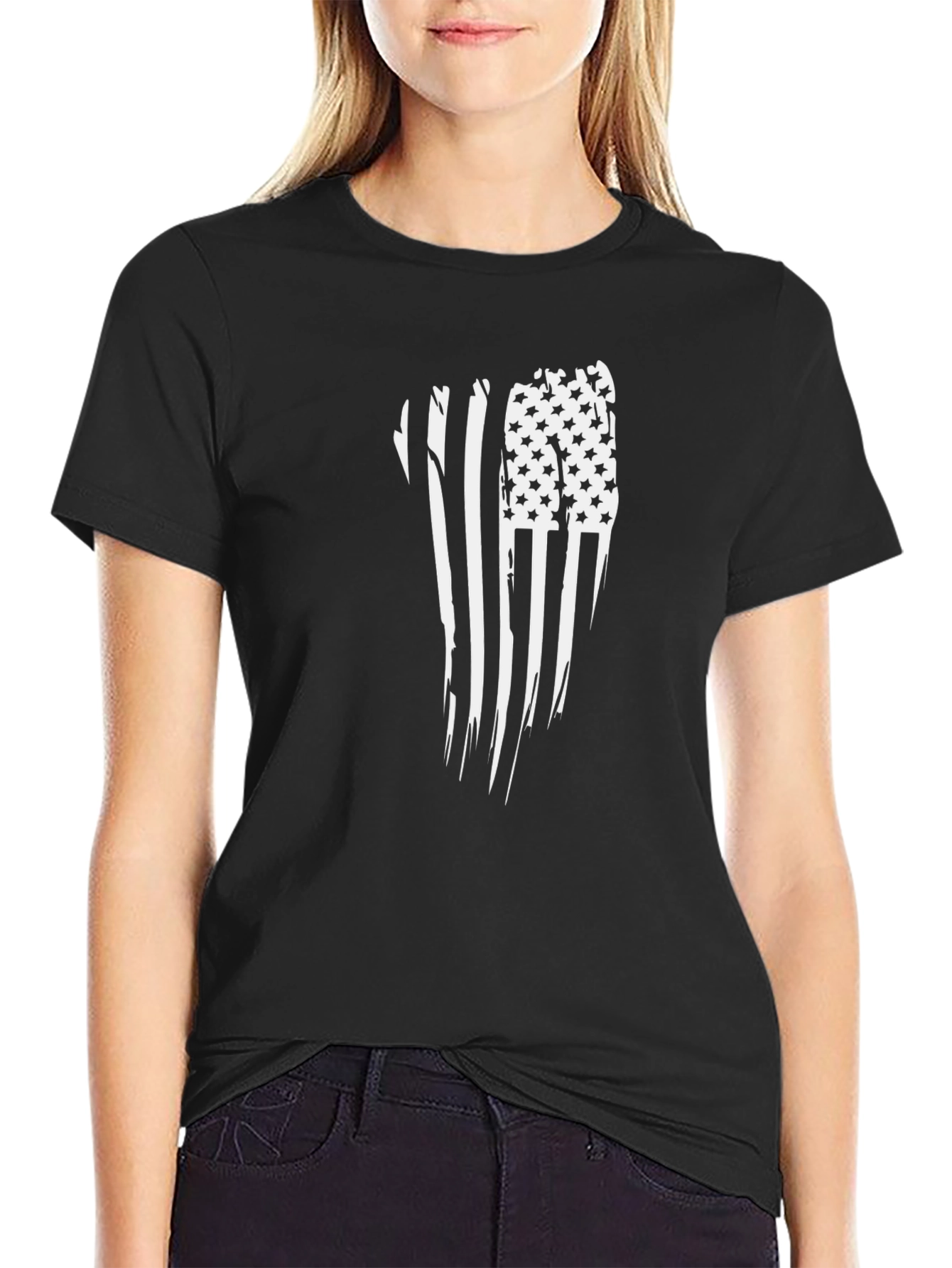 American Flag Distressed Graphic Tee - Black