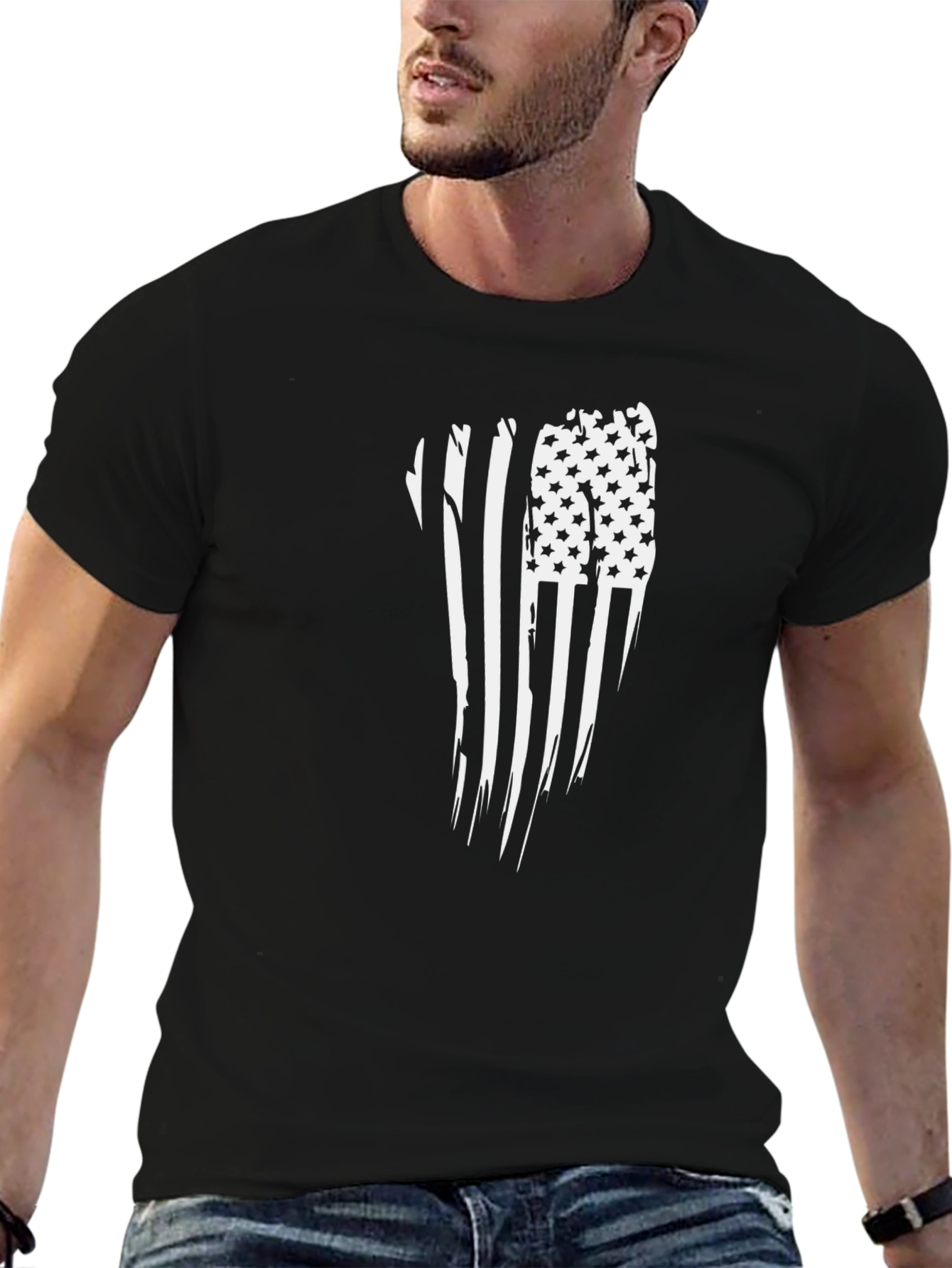 American Flag Distressed Graphic Tee - Black