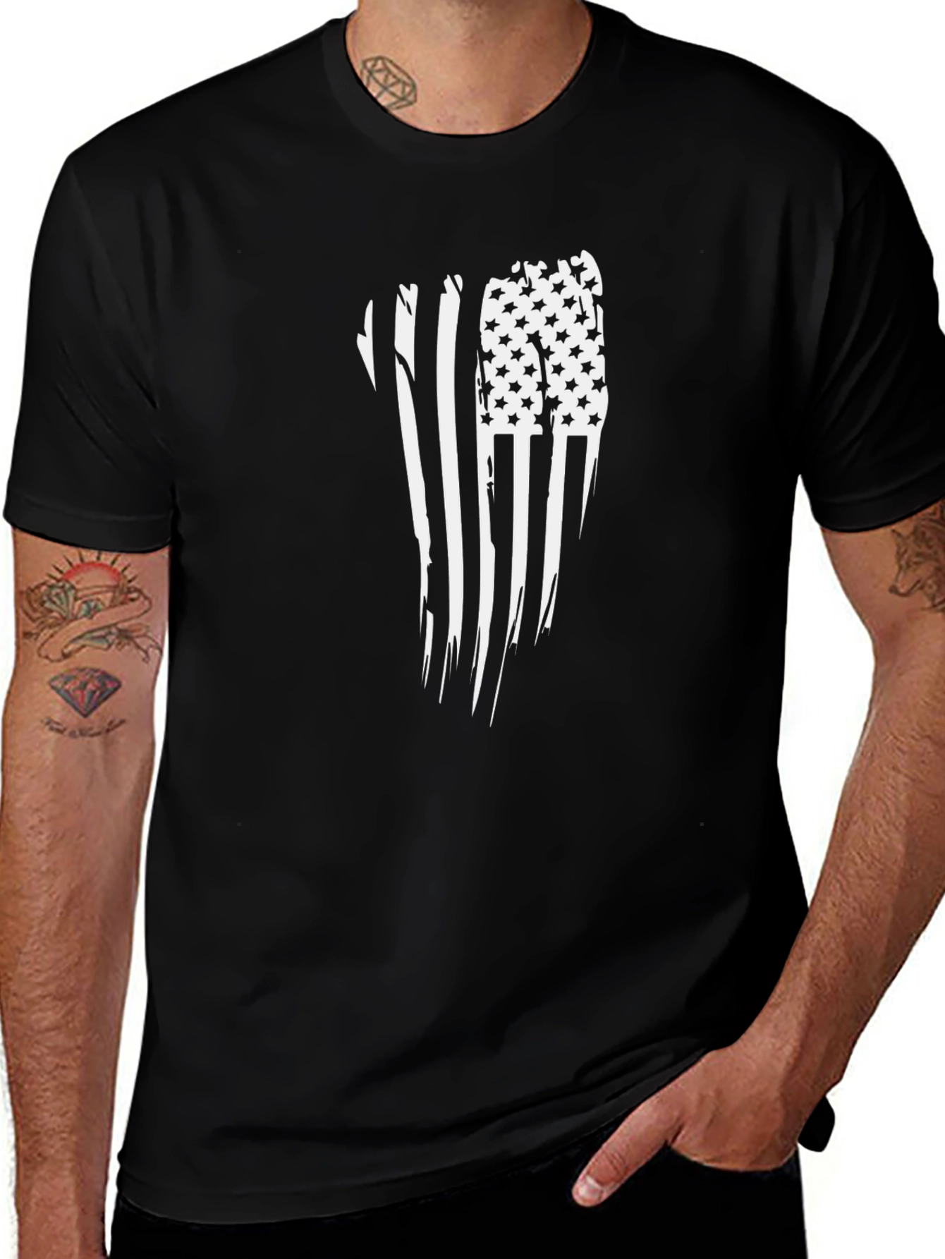 American Flag Distressed Graphic Tee - Black