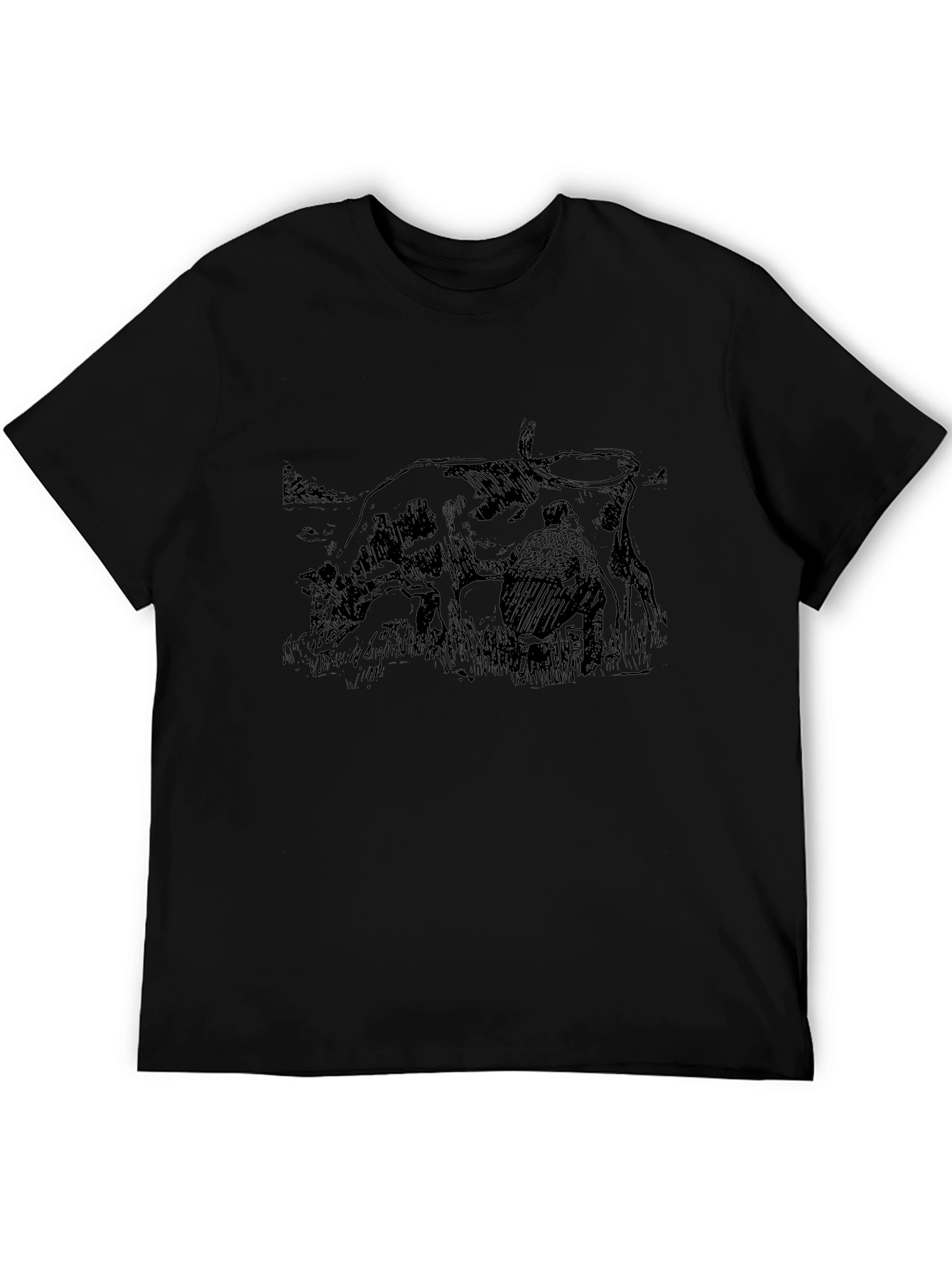 Black T-Shirt with Farm Scene Graphic