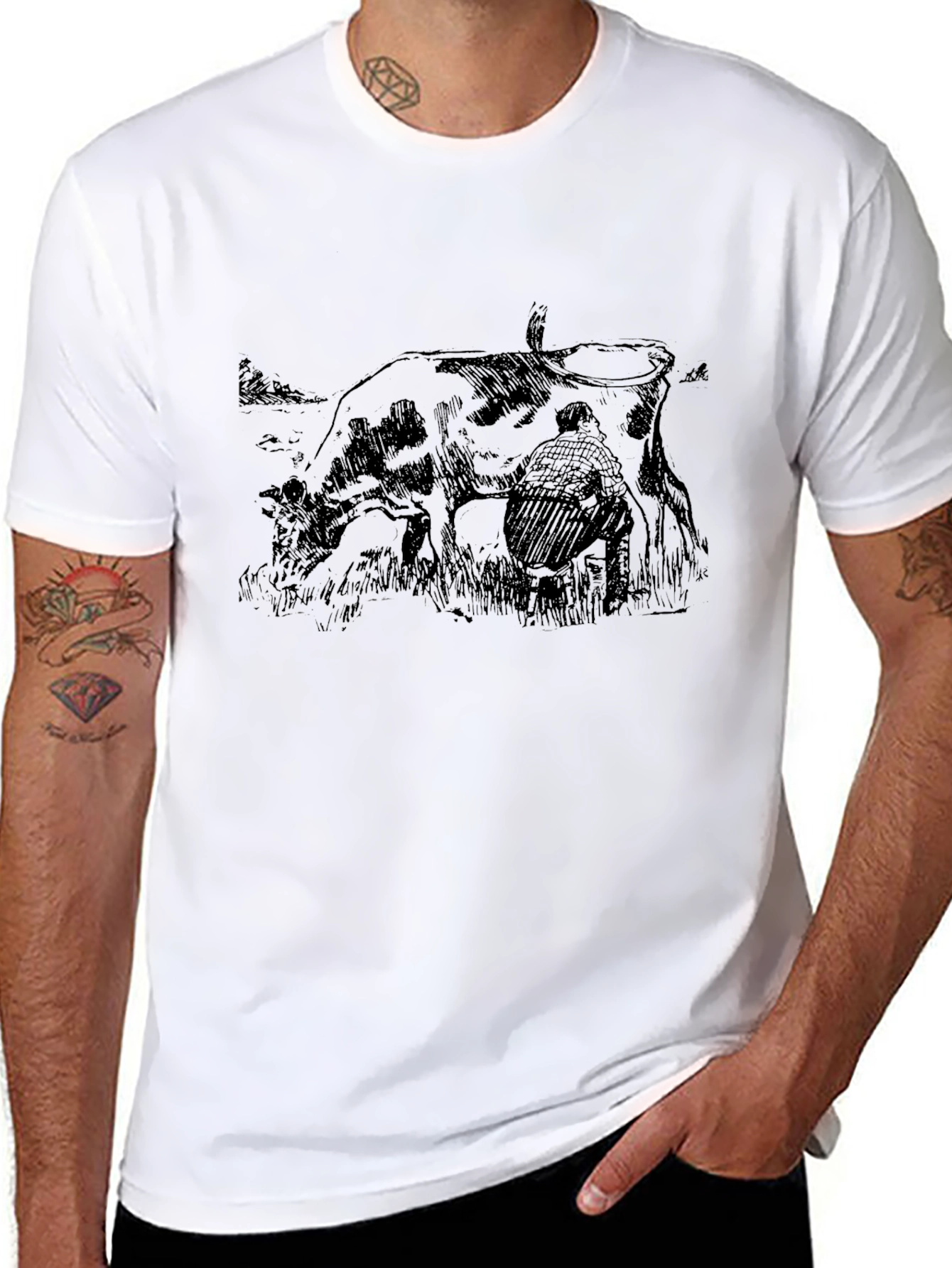 Black T-Shirt with Farm Scene Graphic