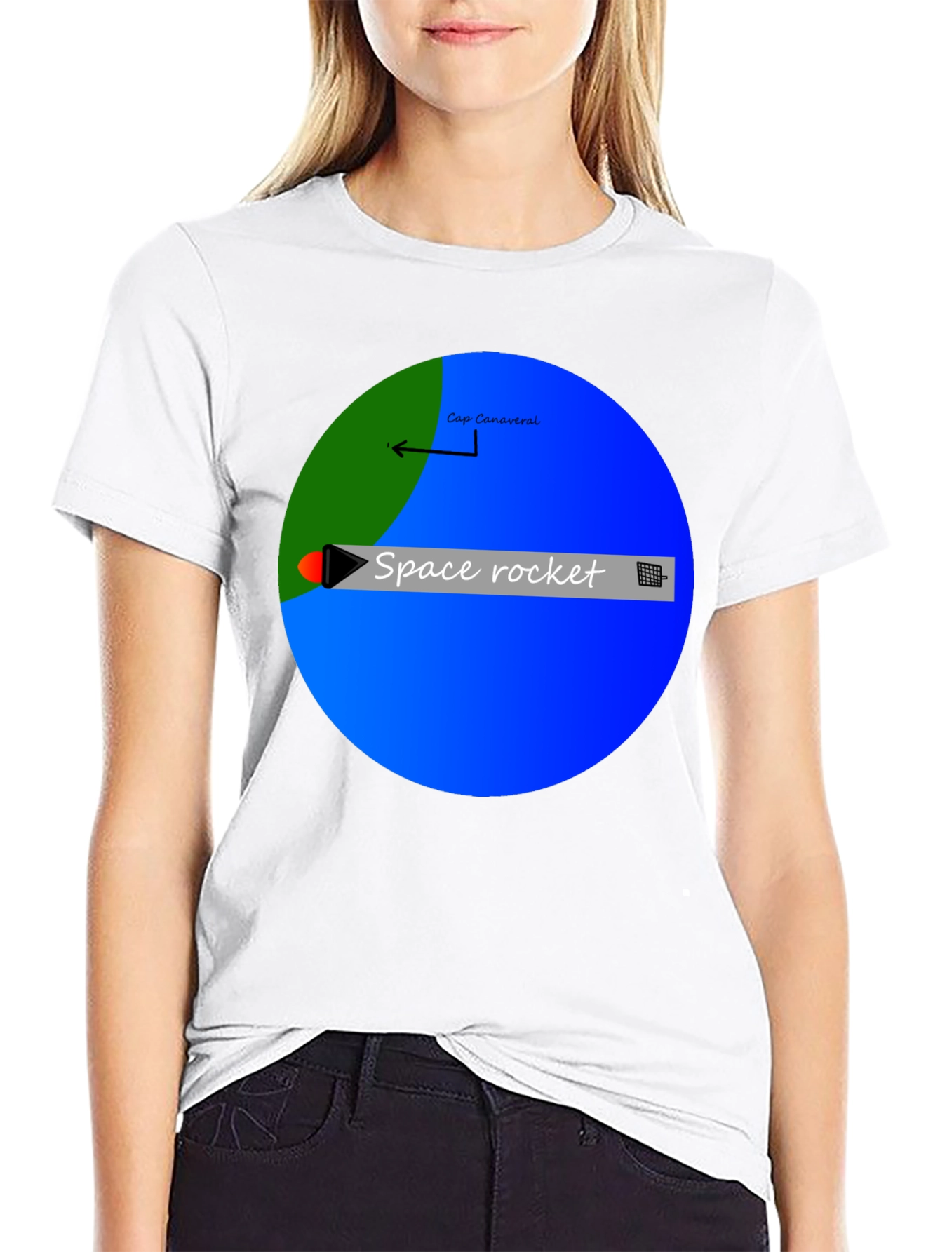 Space Rocket Graphic Black T-Shirt