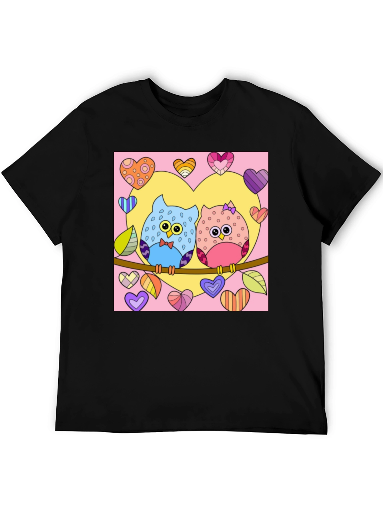 Owl Love T-Shirt: Cute Cartoon Couple with Hearts