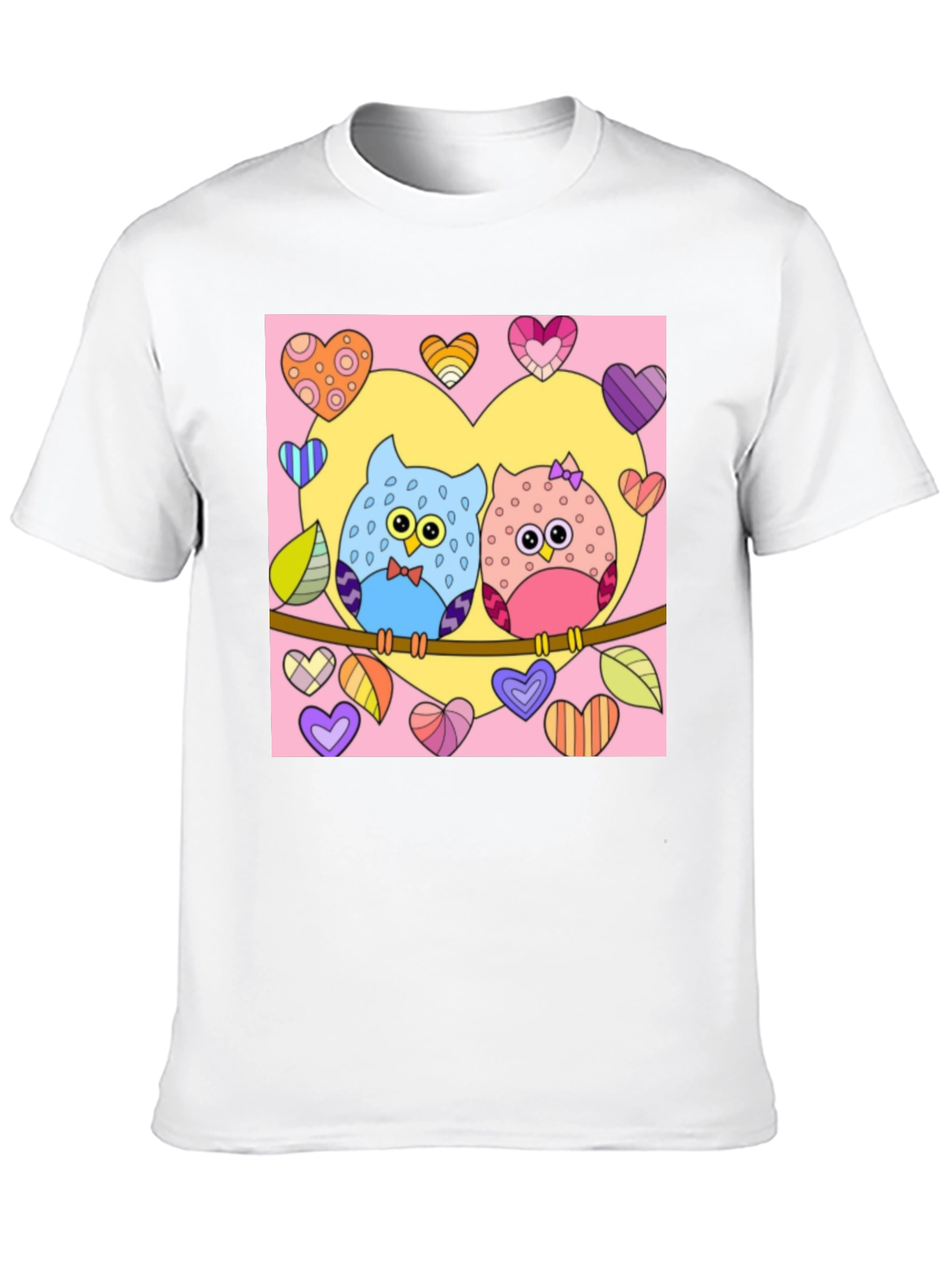 Owl Love T-Shirt: Cute Cartoon Couple with Hearts