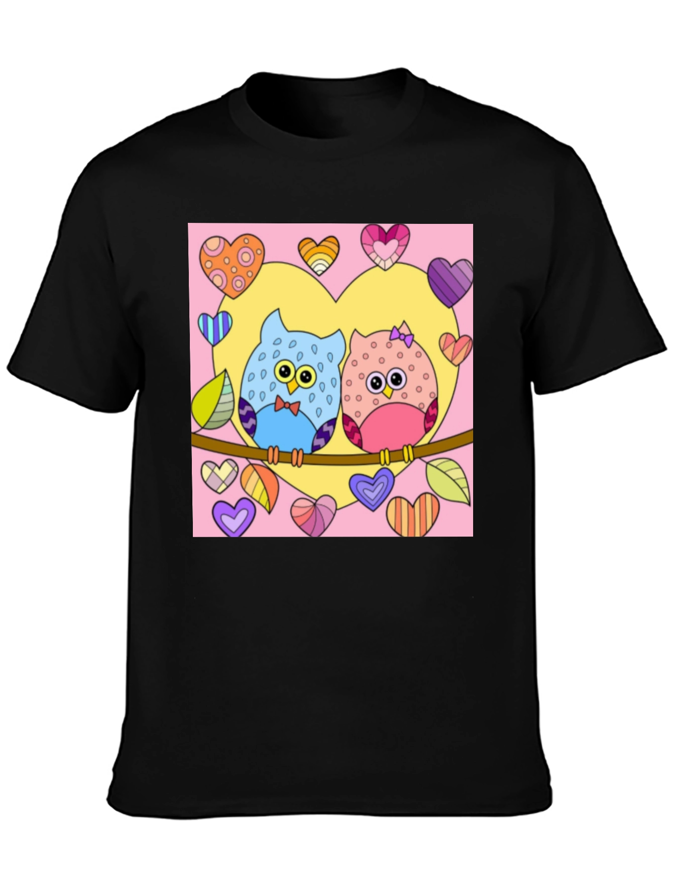 Owl Love T-Shirt: Cute Cartoon Couple with Hearts