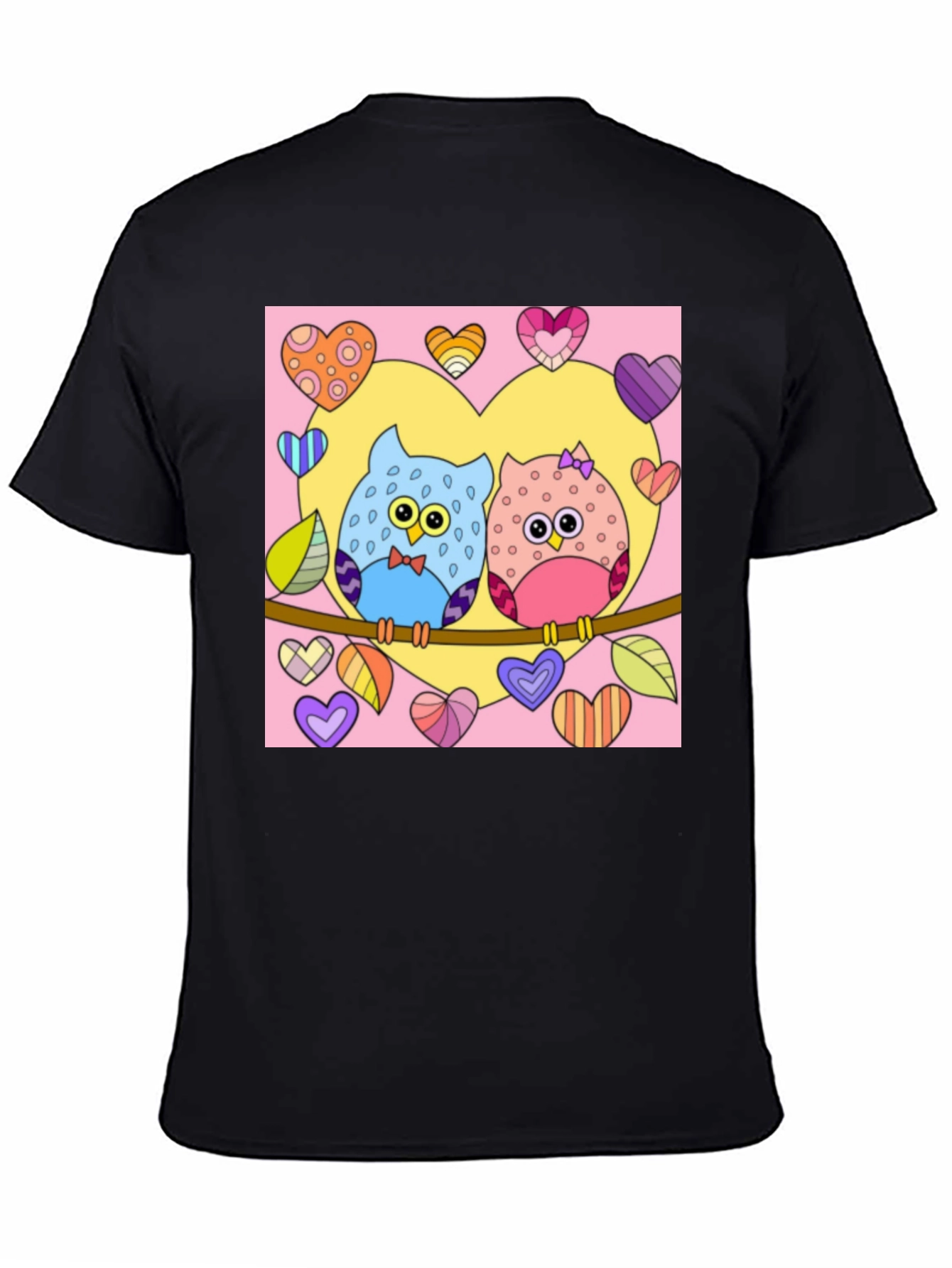 Owl Love T-Shirt: Cute Cartoon Couple with Hearts