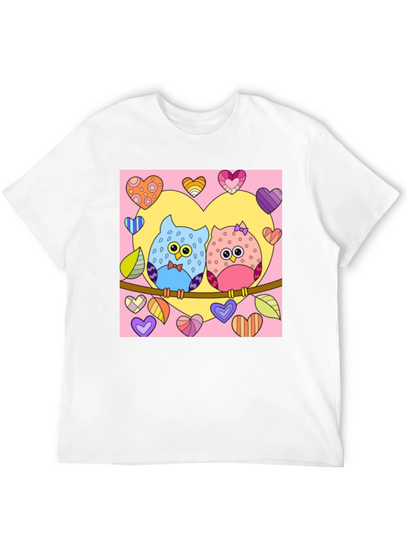 Owl Love T-Shirt: Cute Cartoon Couple with Hearts