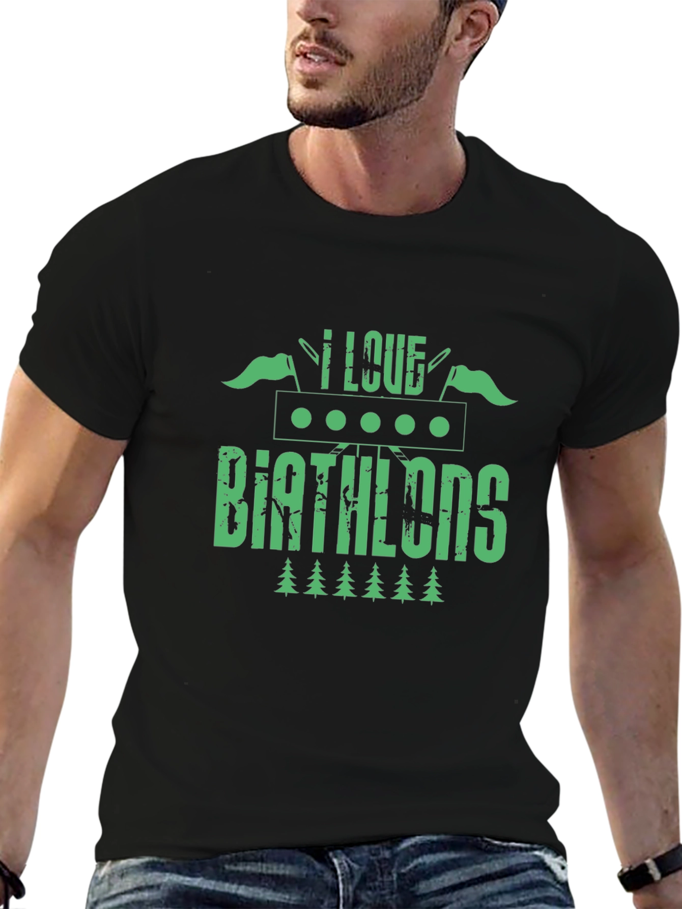 I Love Biathlons T-Shirt - Green Graphic Tee
