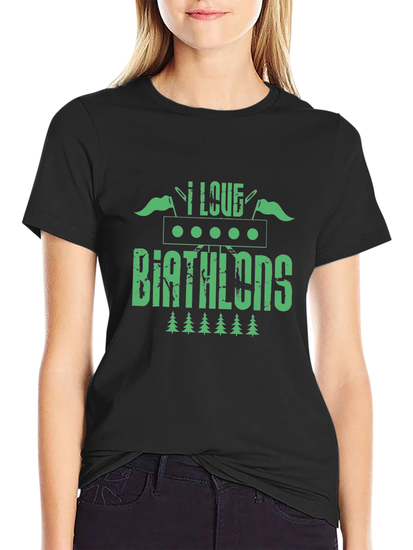 I Love Biathlons T-Shirt - Green Graphic Tee