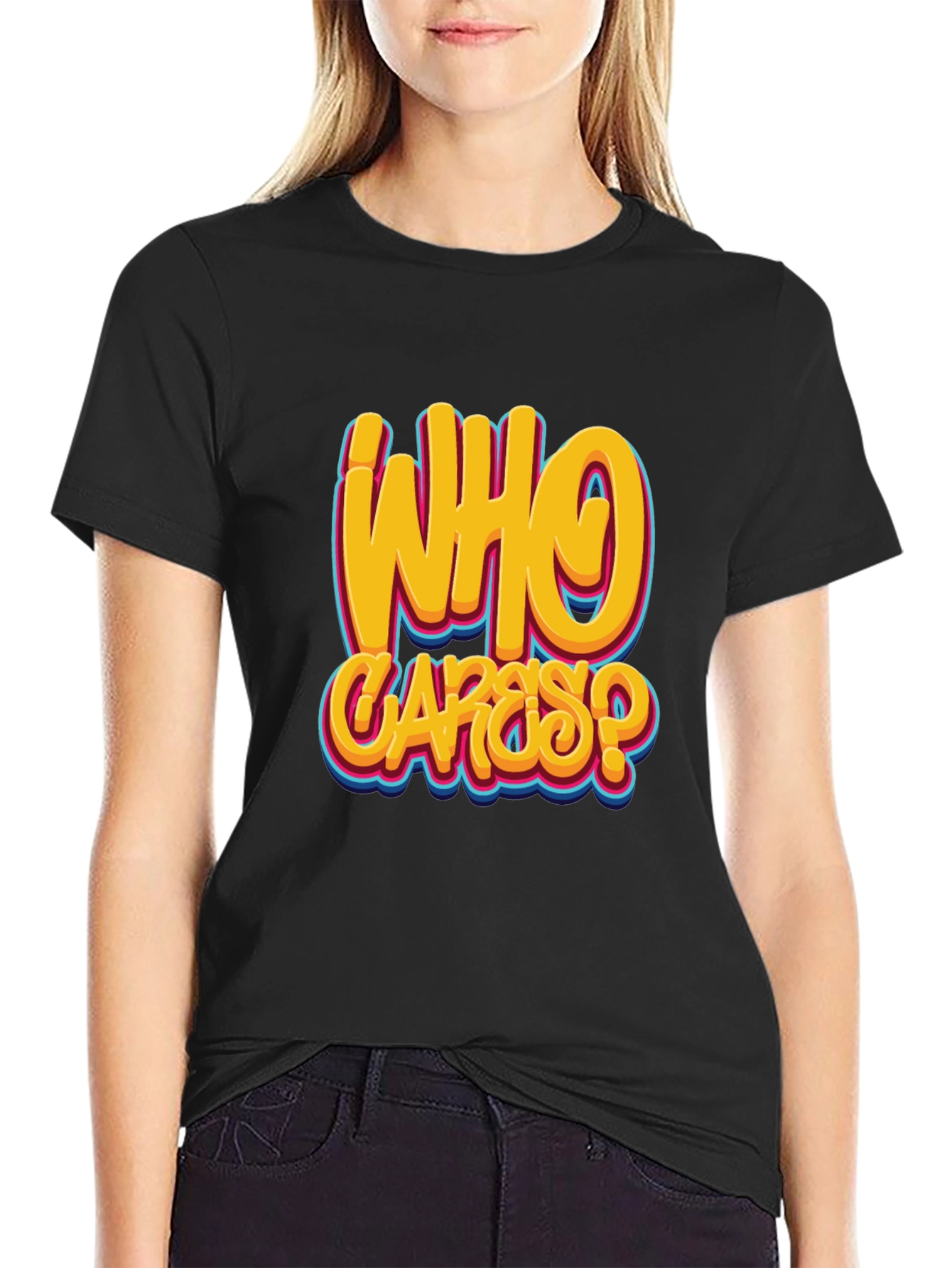 Who Cares? Graphic Print Black T-Shirt
