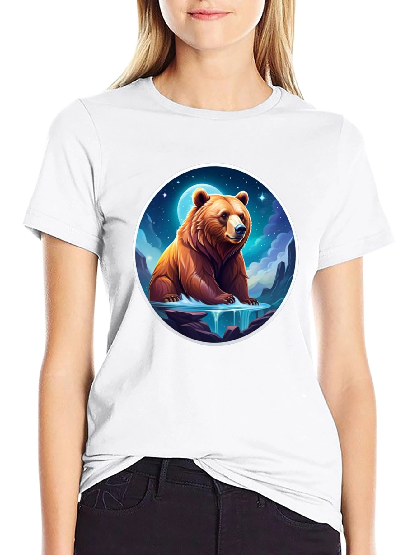Bear & Moon Graphic Tee - Black
