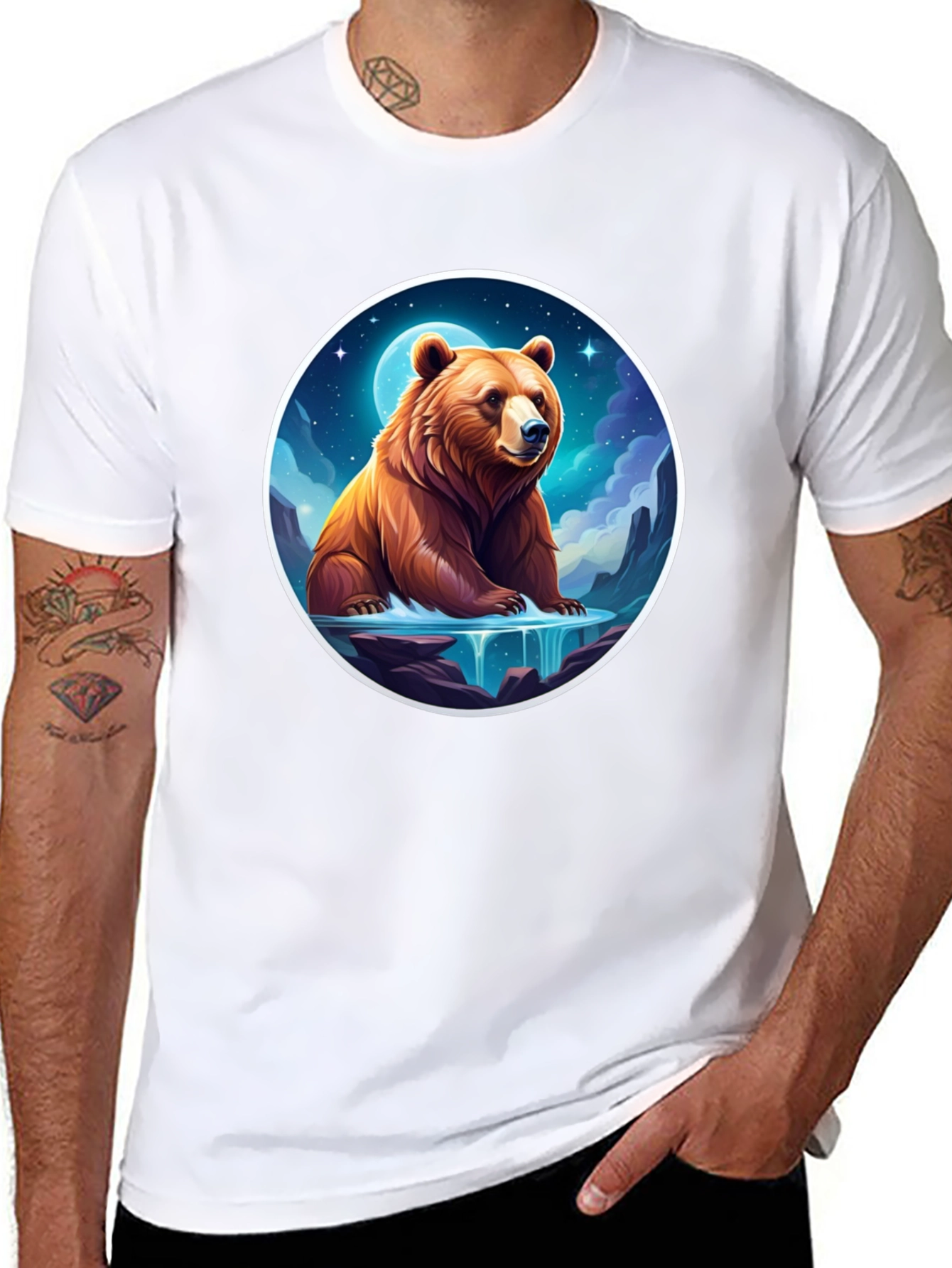 Bear & Moon Graphic Tee - Black