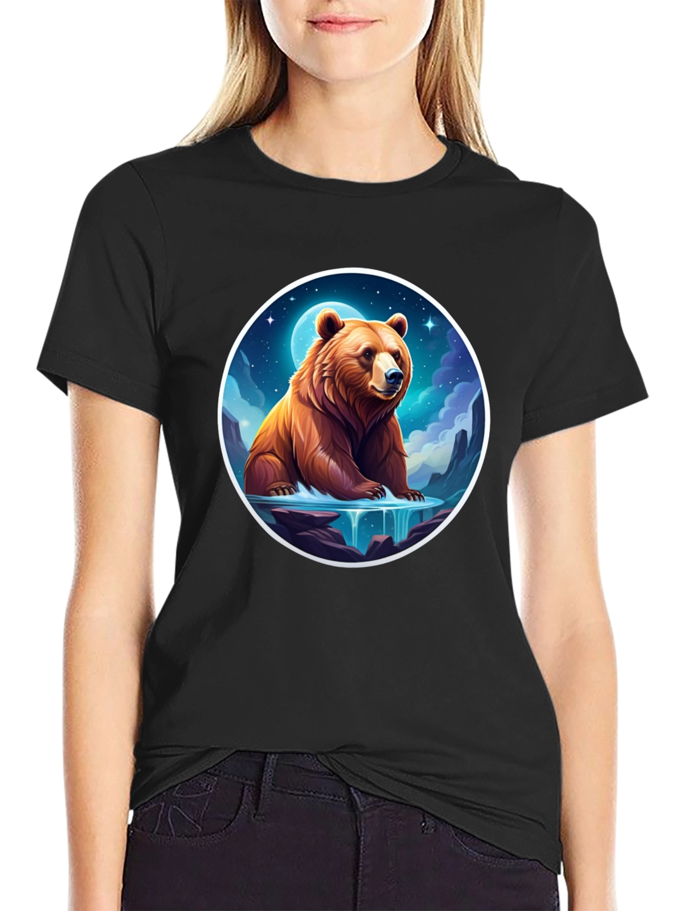 Bear & Moon Graphic Tee - Black