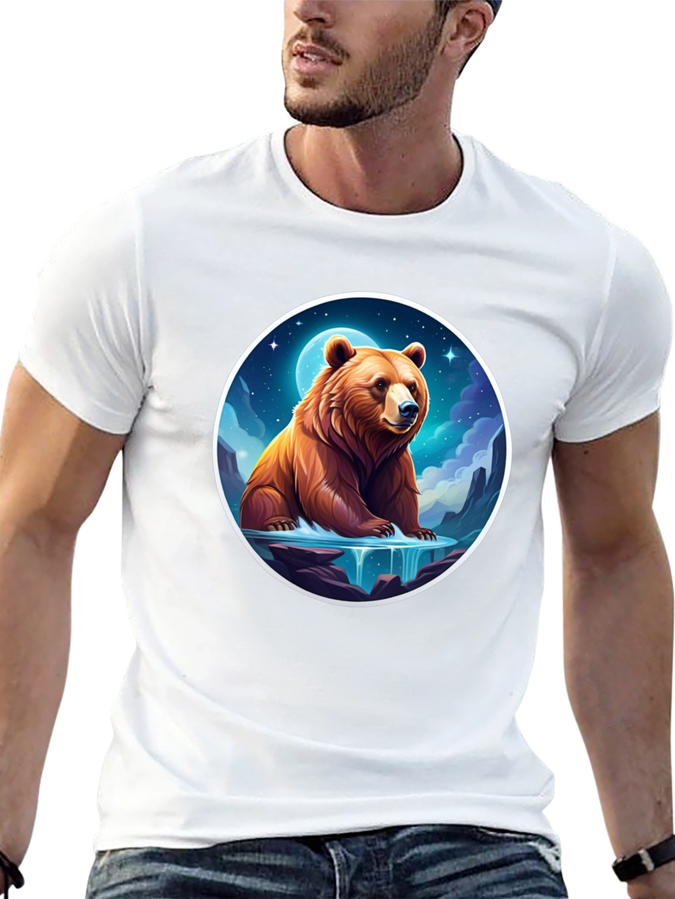 Bear & Moon Graphic Tee - Black