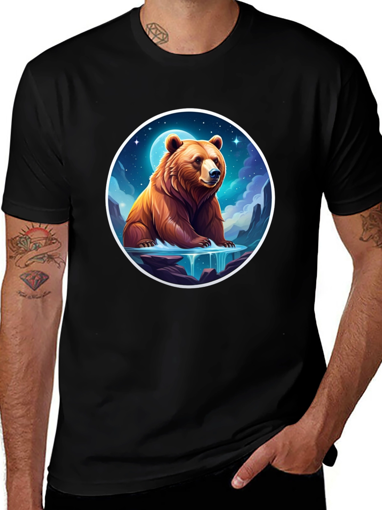 Bear & Moon Graphic Tee - Black
