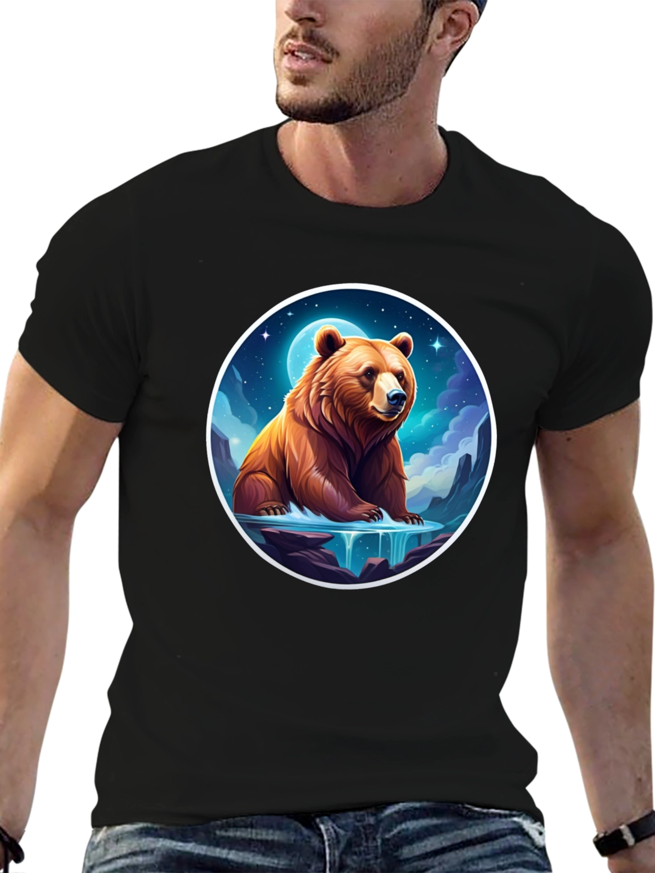 Bear & Moon Graphic Tee - Black