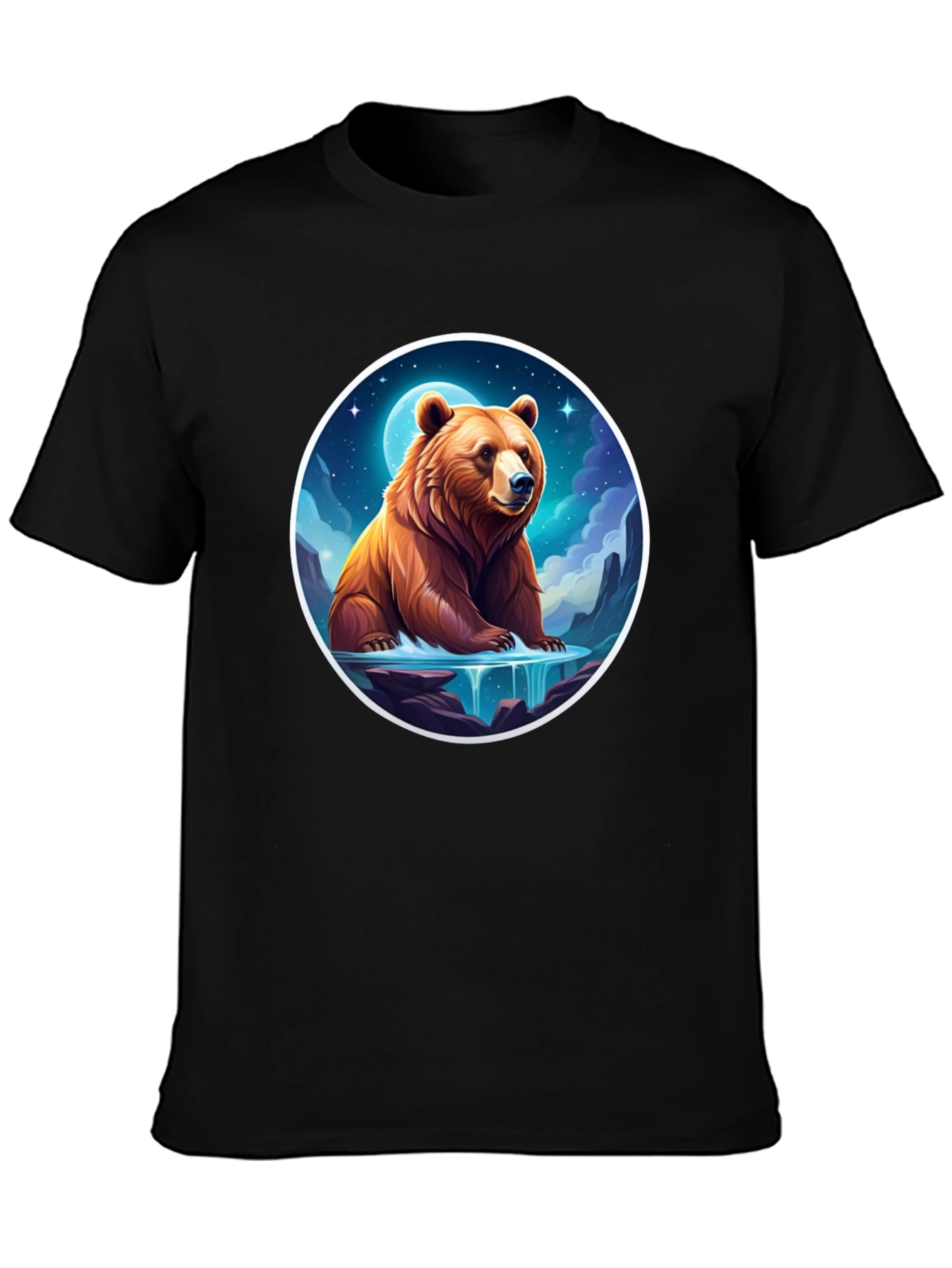 Bear & Moon Graphic Tee - Black