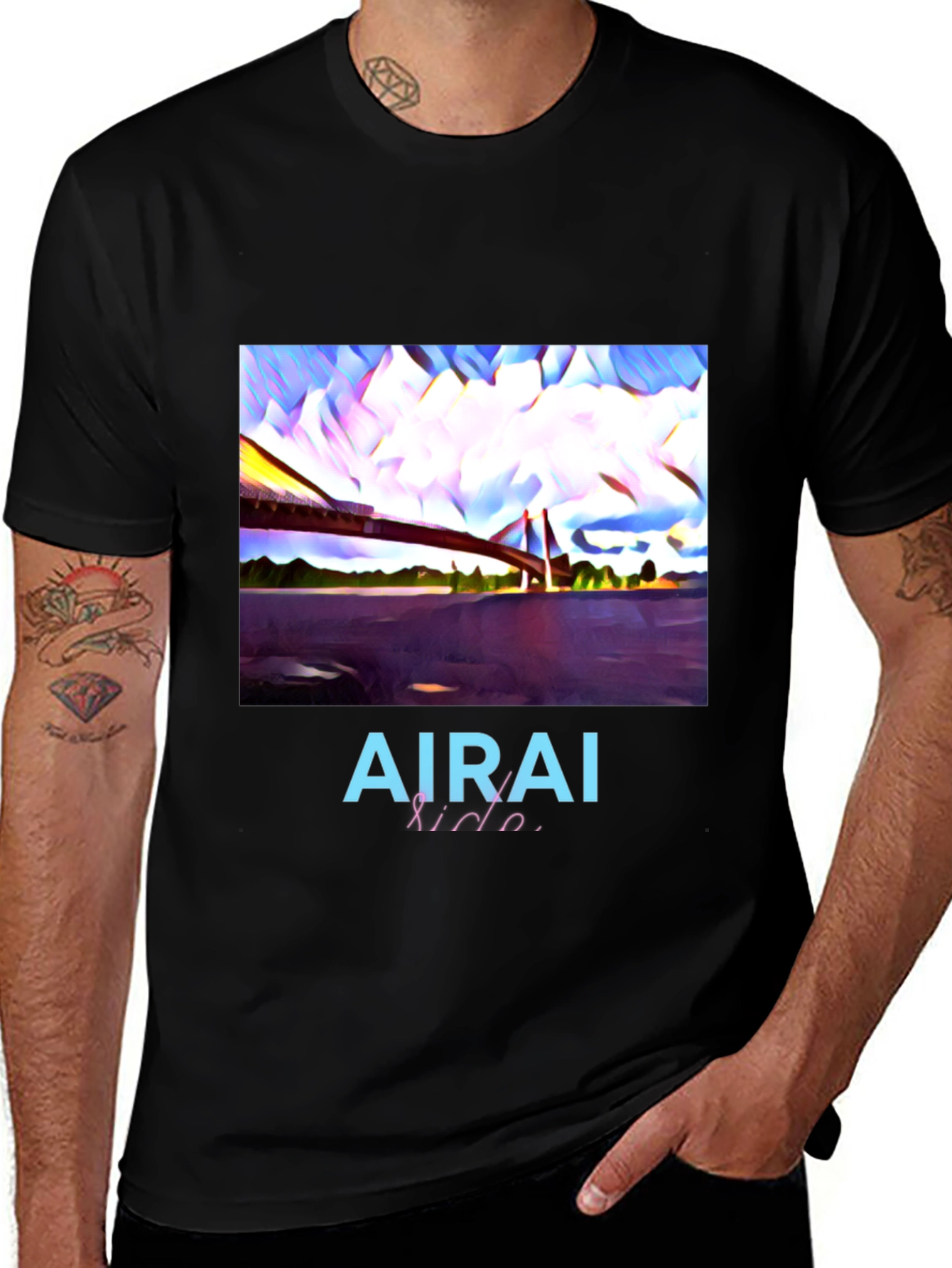 AIRAI Kido Abstract Bridge Black T-Shirt