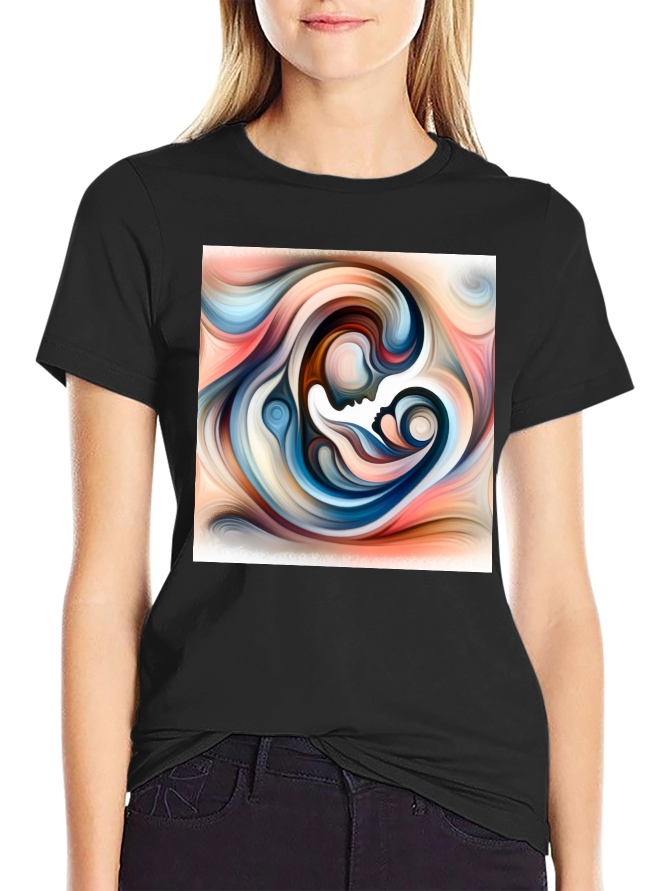 Abstract Mother Child Art T-Shirt - Unisex Black Tee