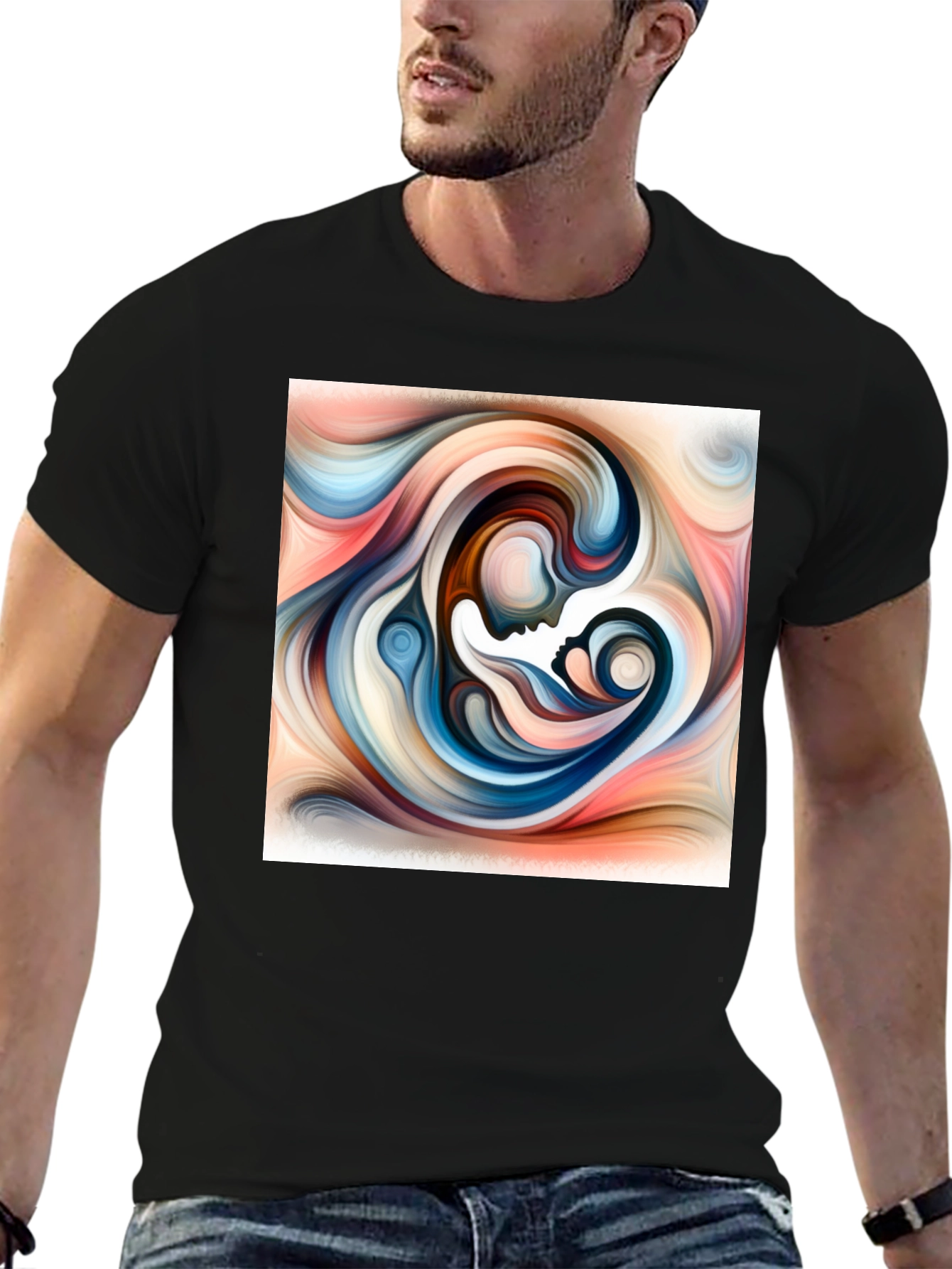 Abstract Mother Child Art T-Shirt - Unisex Black Tee