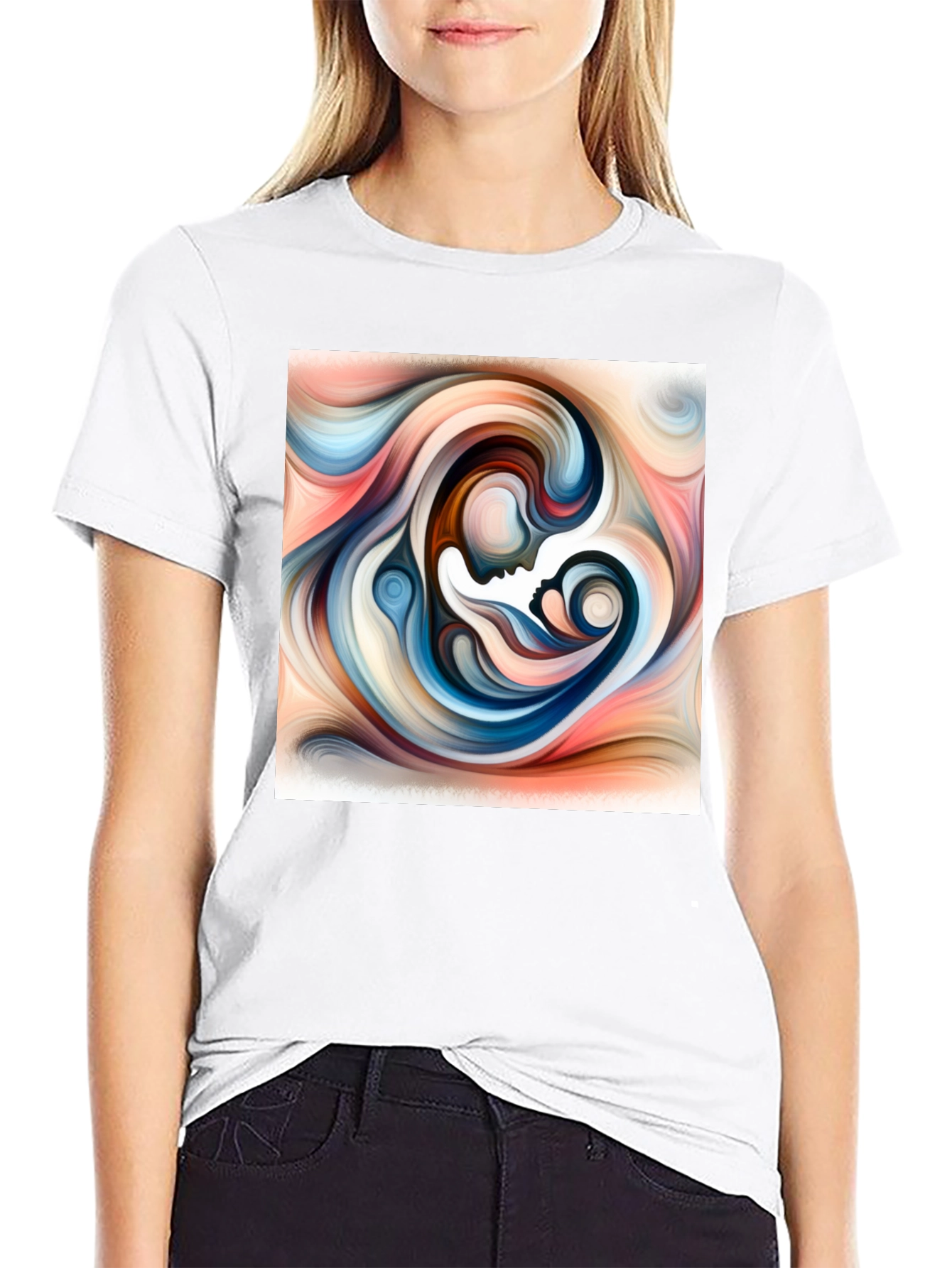 Abstract Mother Child Art T-Shirt - Unisex Black Tee