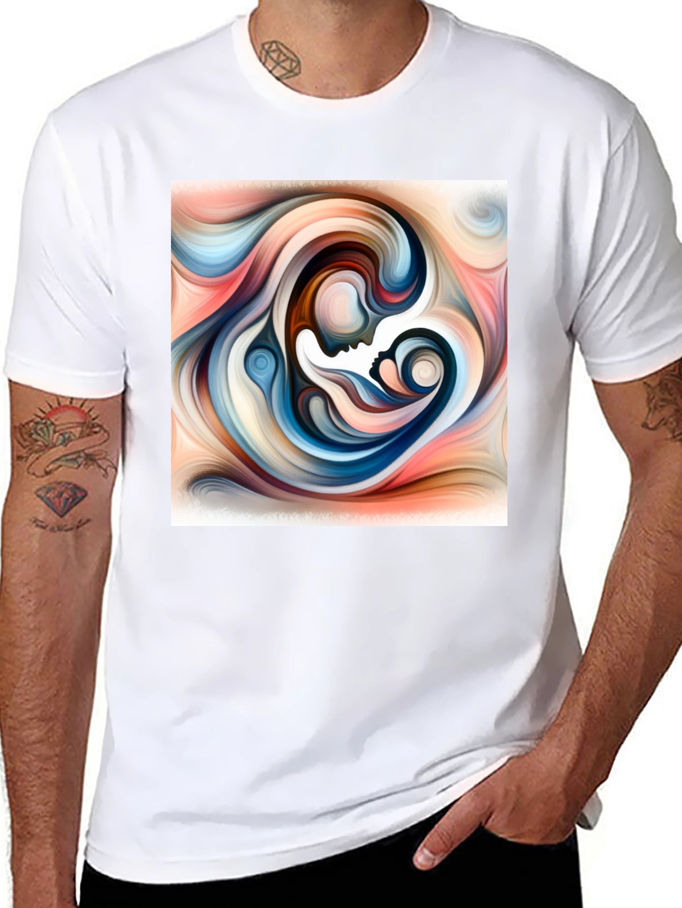 Abstract Mother Child Art T-Shirt - Unisex Black Tee