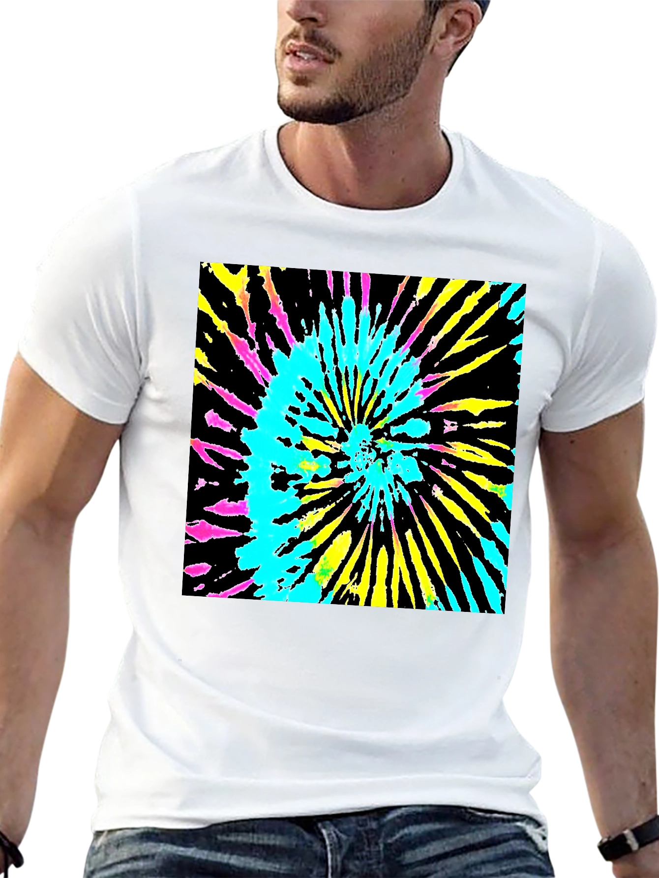 Vibrant Tie-Dye Graphic Tee - Black Cotton