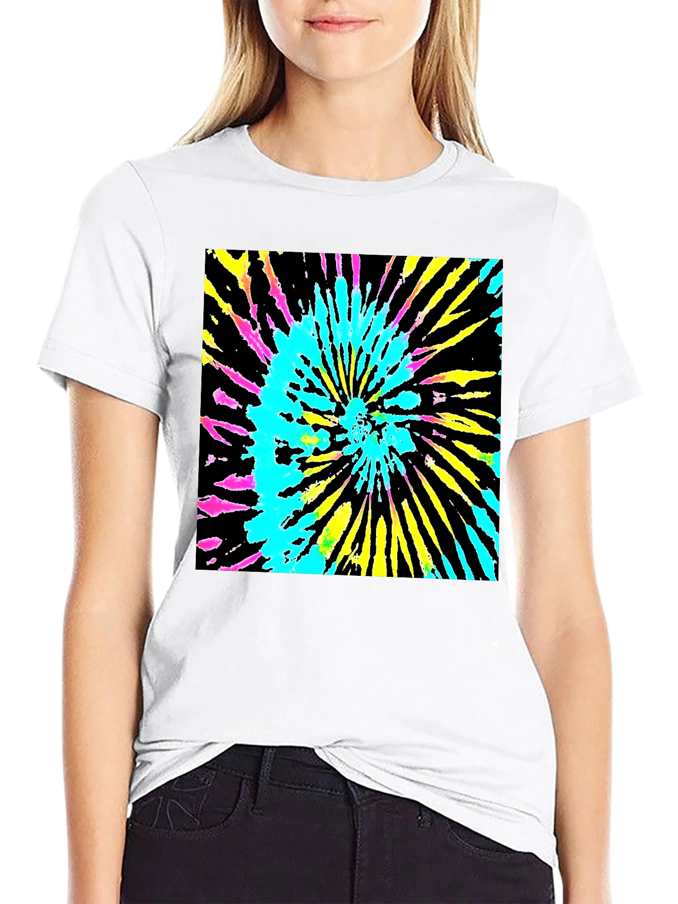 Vibrant Tie-Dye Graphic Tee - Black Cotton