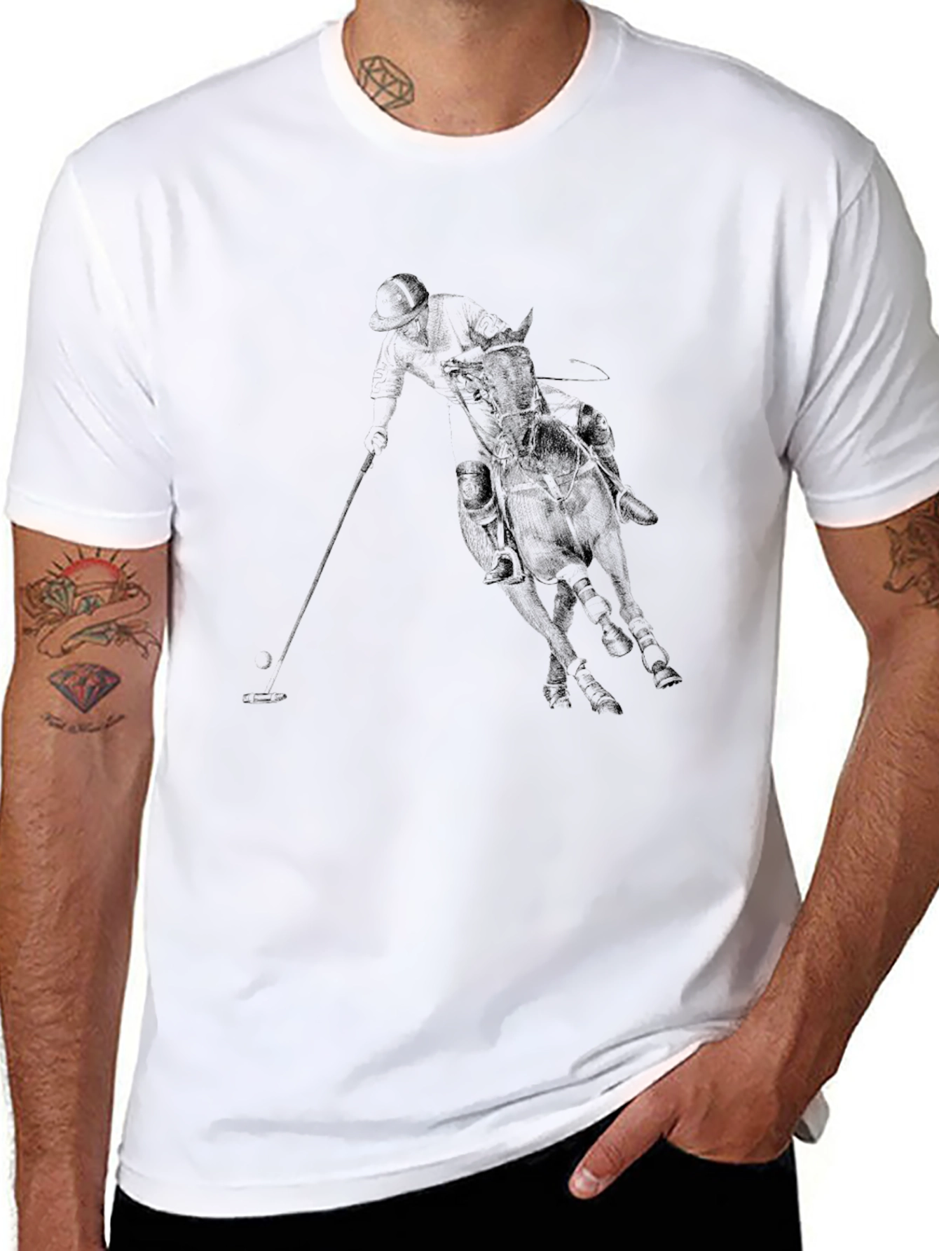 Black Polo Player Graphic Tee - Classic Style