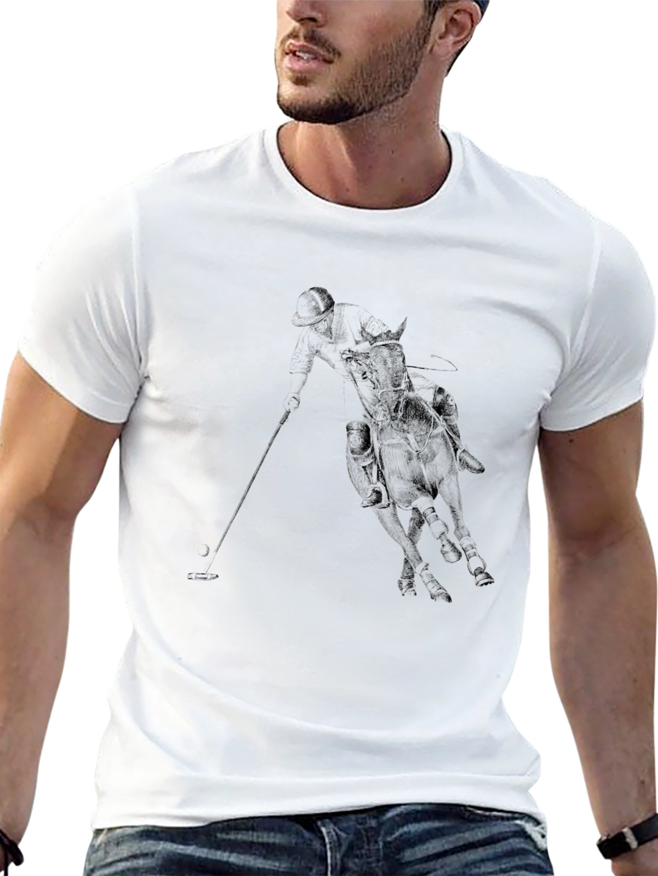 Black Polo Player Graphic Tee - Classic Style