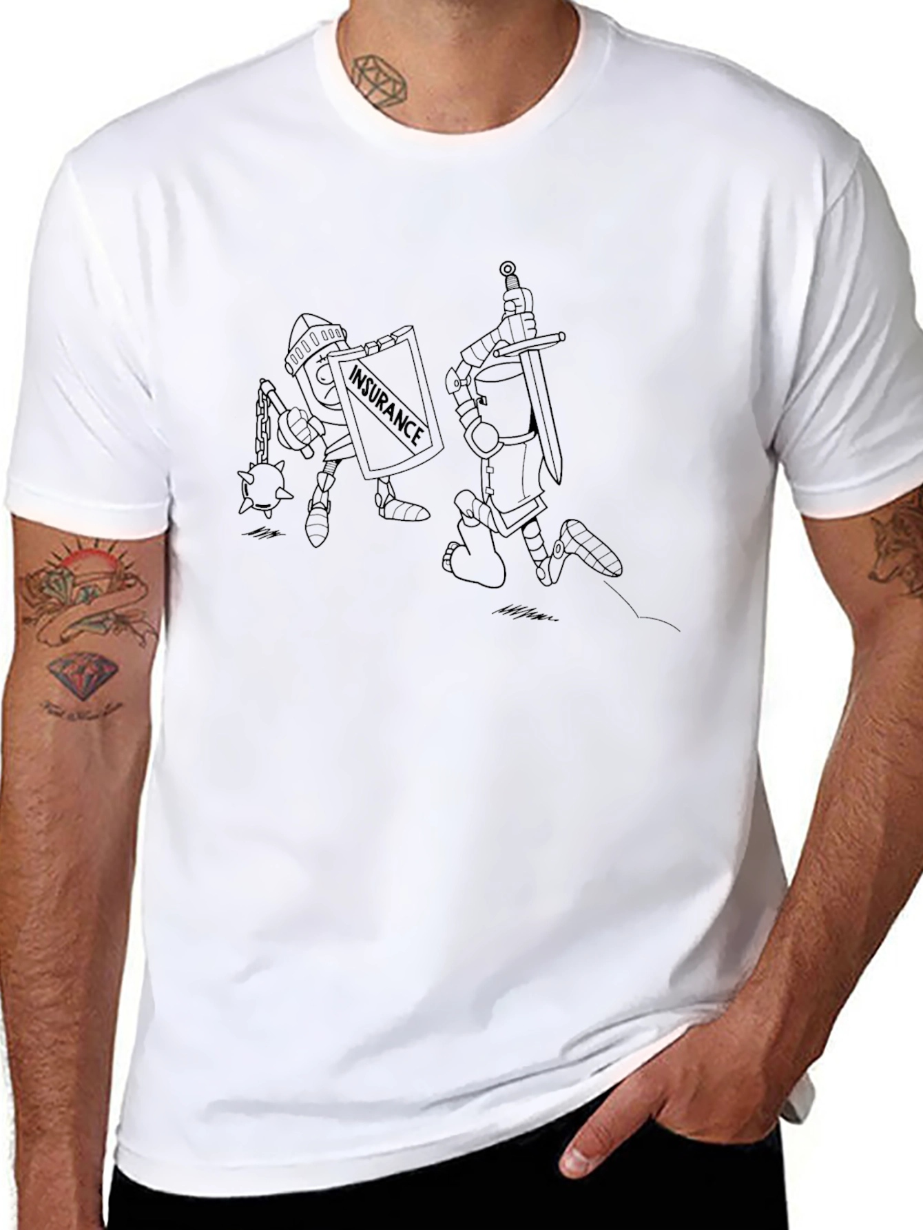 Humorous Insurance Knight Black T-Shirt