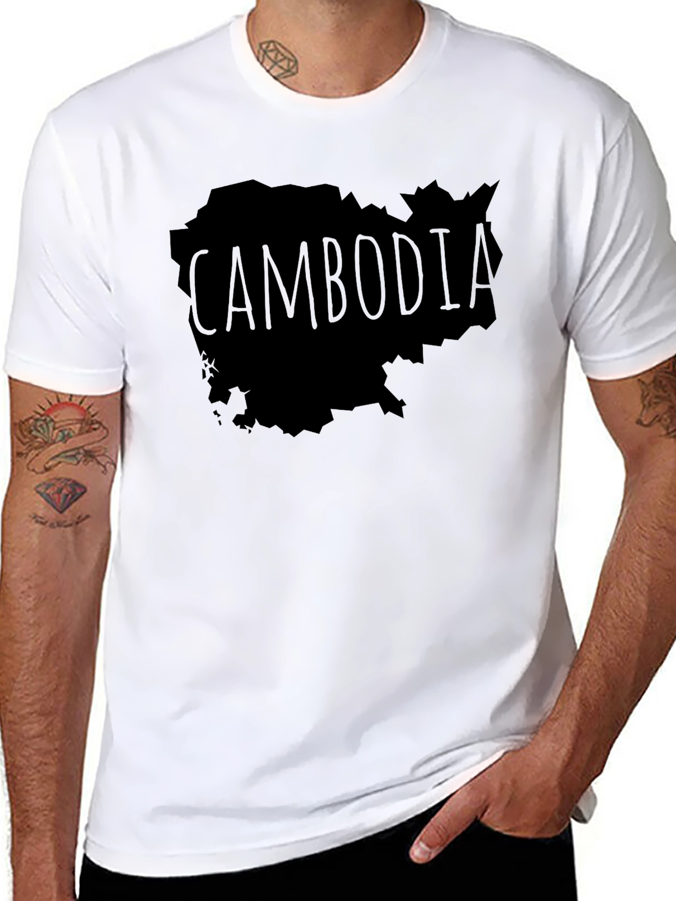Cambodia Map Graphic Tee - Black Crew Neck T-Shirt