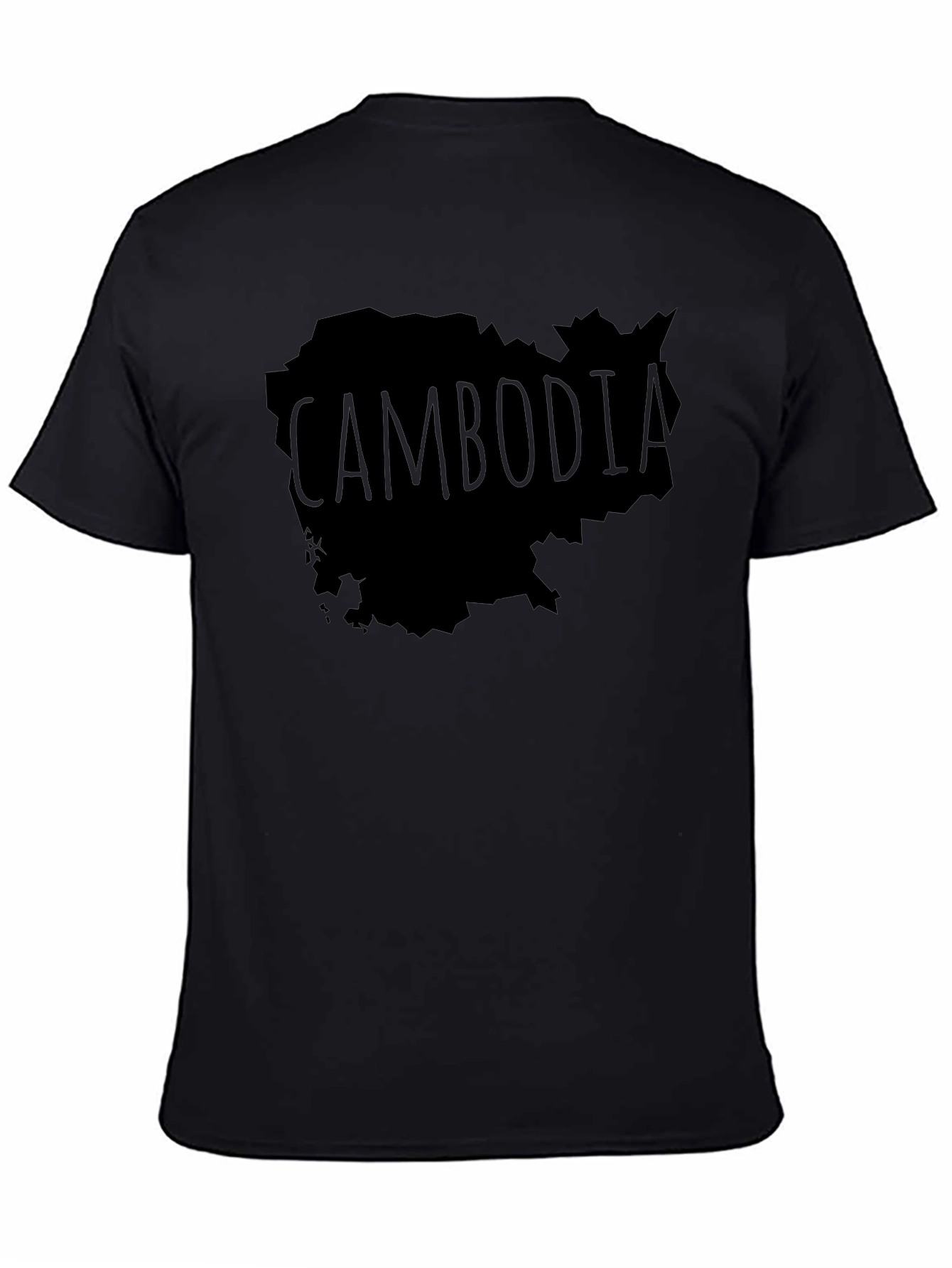 Cambodia Map Graphic Tee - Black Crew Neck T-Shirt