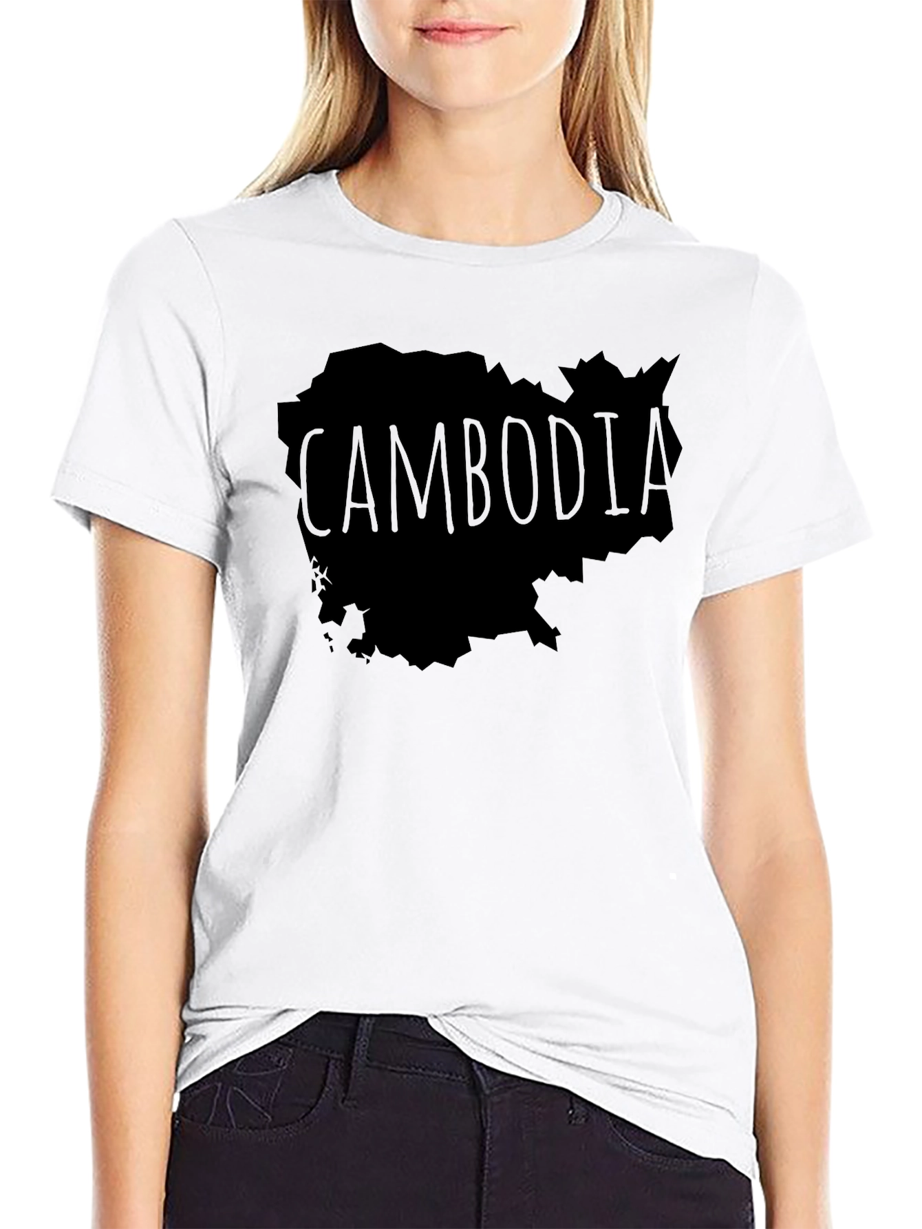 Cambodia Map Graphic Tee - Black Crew Neck T-Shirt