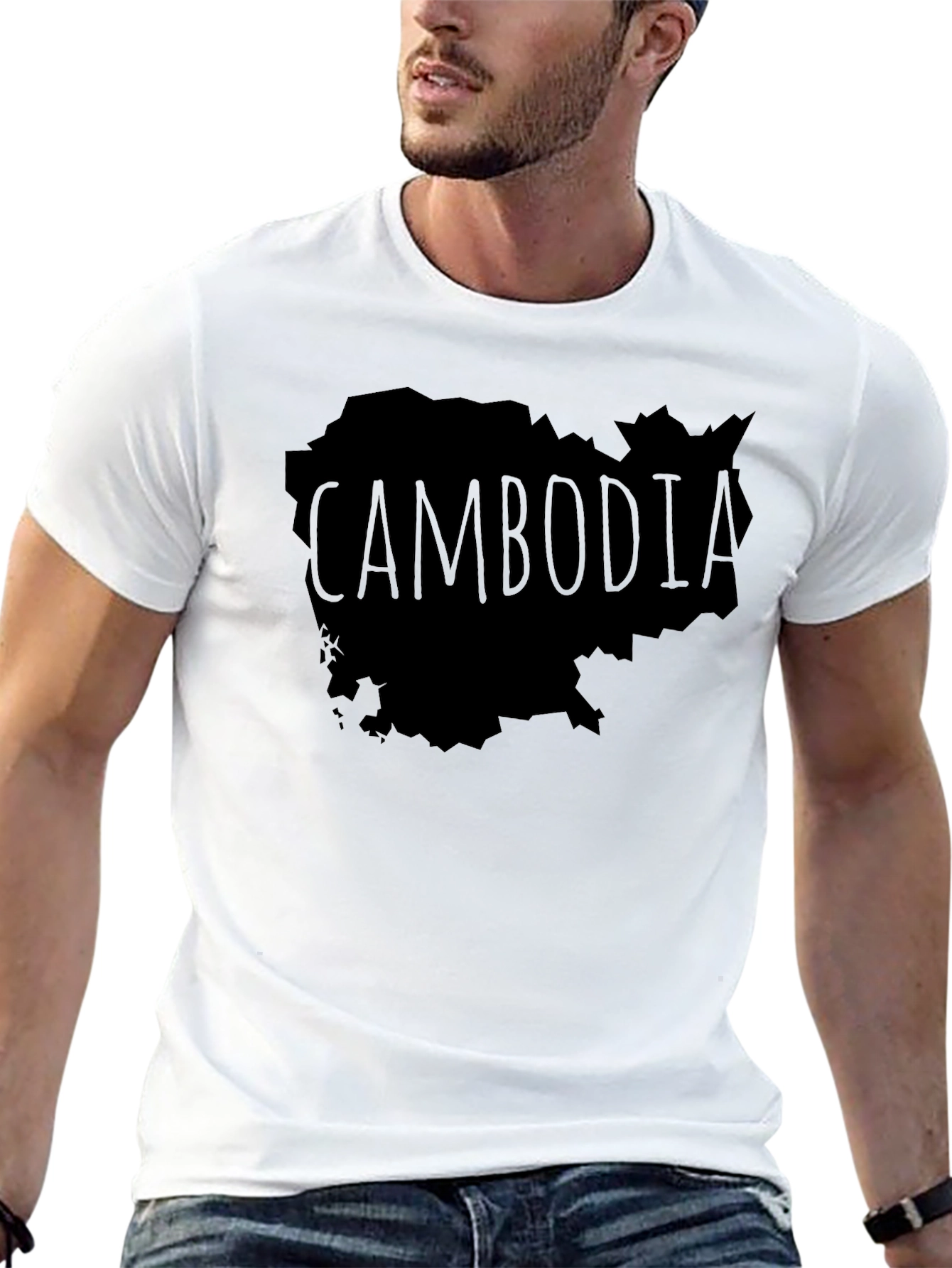 Cambodia Map Graphic Tee - Black Crew Neck T-Shirt
