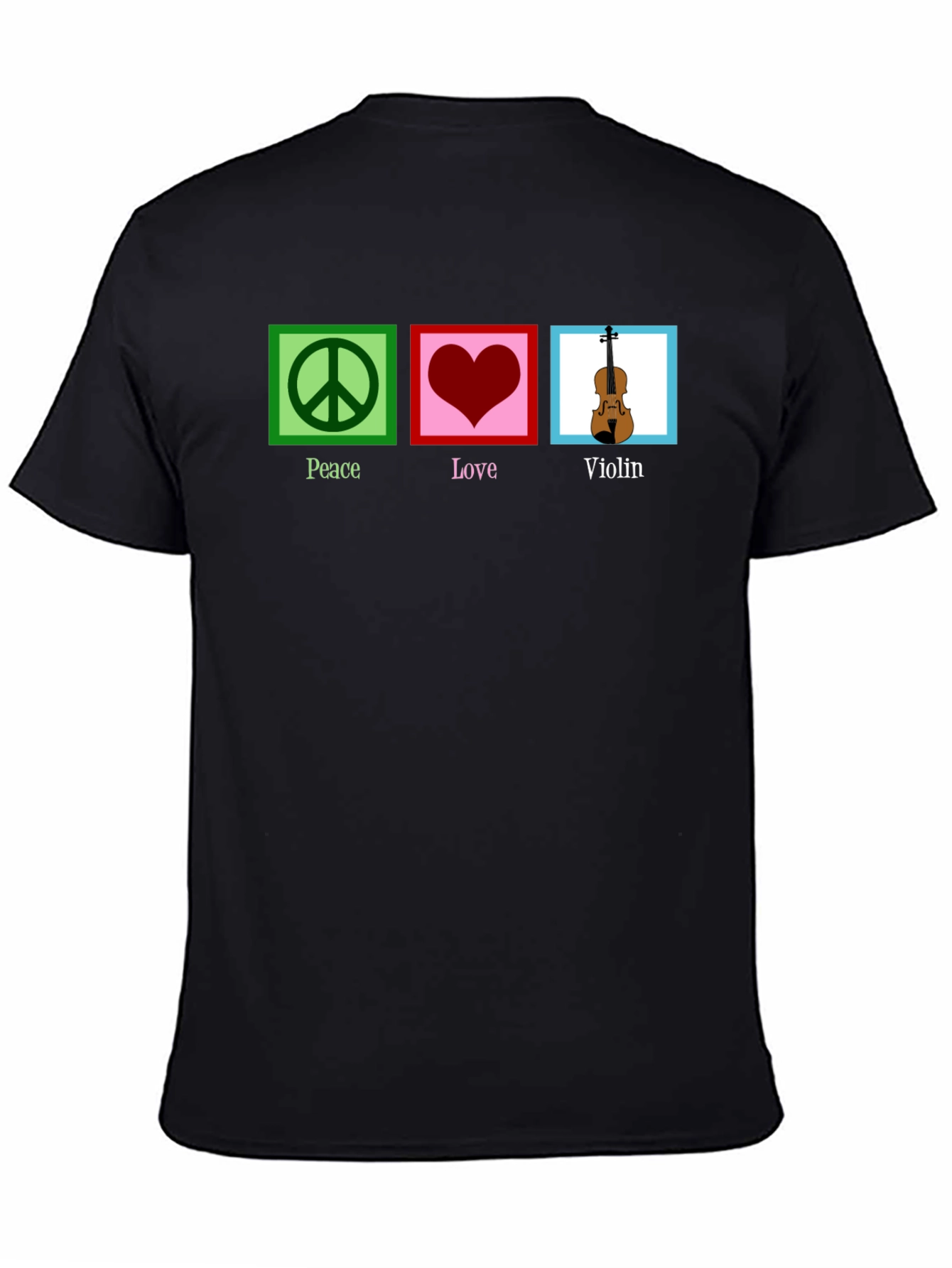 Peace Love Violin Black Graphic T-Shirt