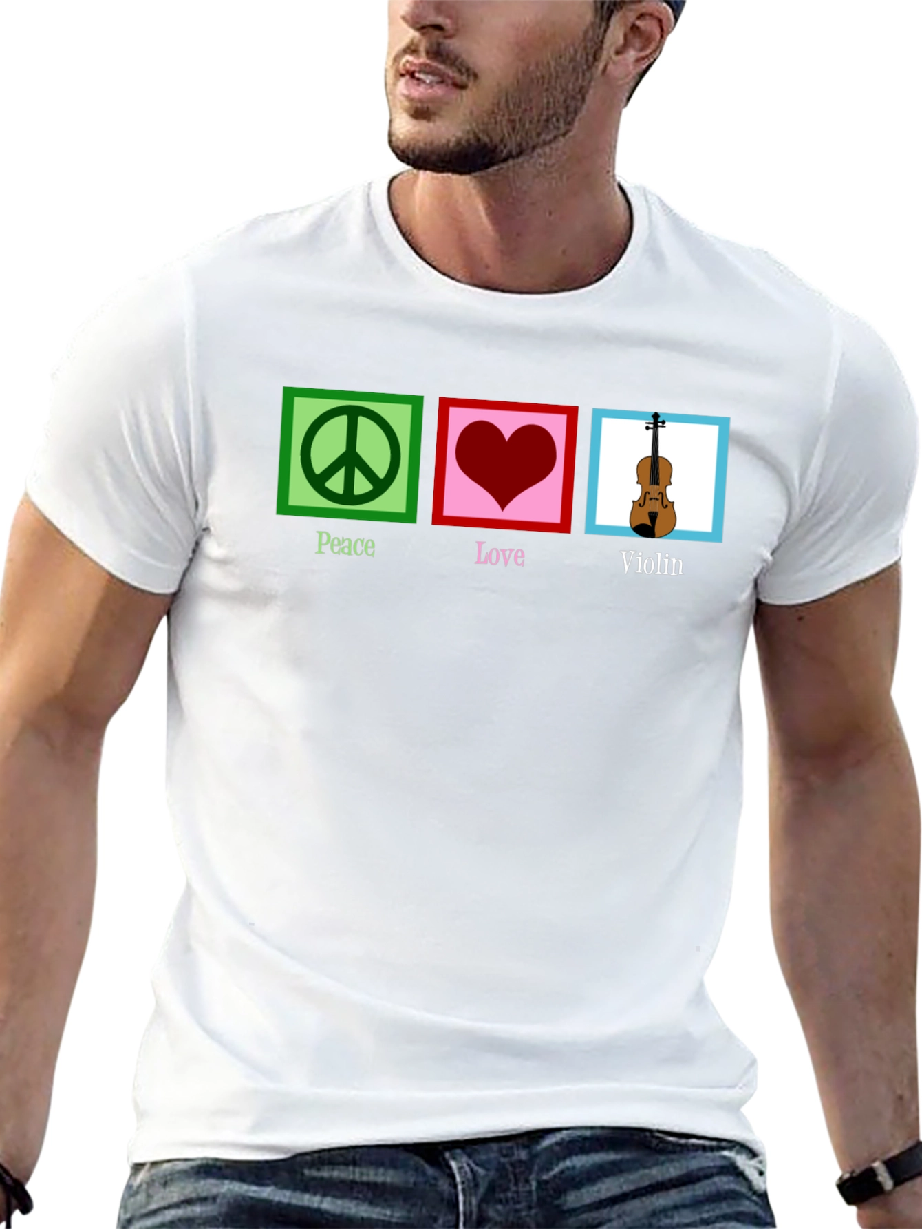 Peace Love Violin Black Graphic T-Shirt