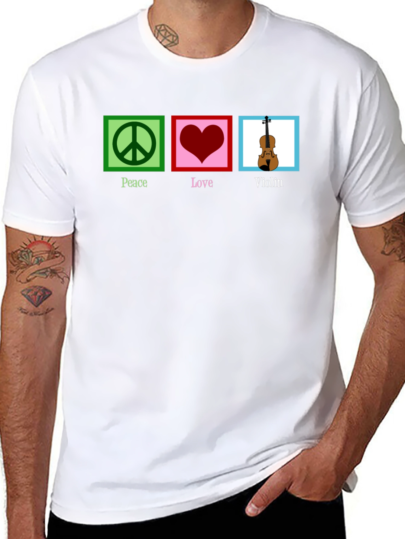 Peace Love Violin Black Graphic T-Shirt