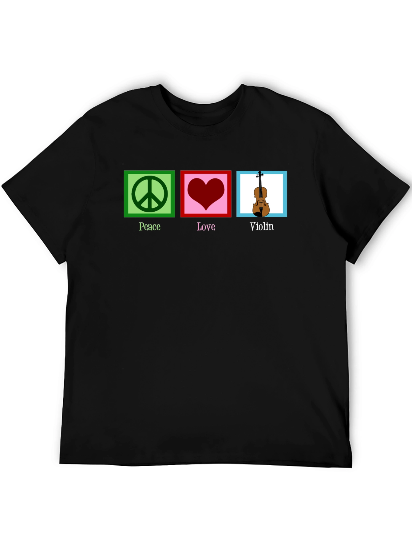 Peace Love Violin Black Graphic T-Shirt