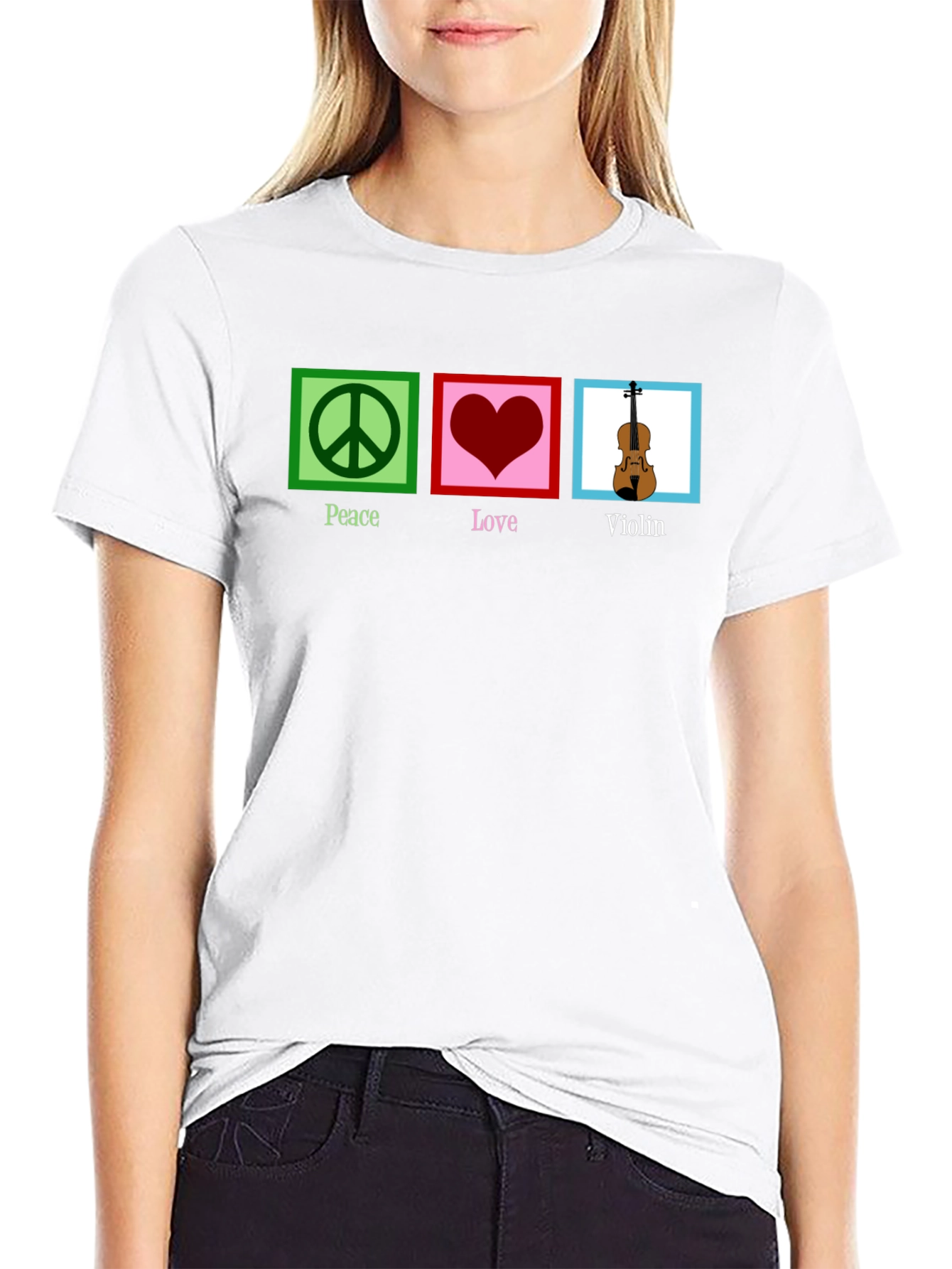 Peace Love Violin Black Graphic T-Shirt